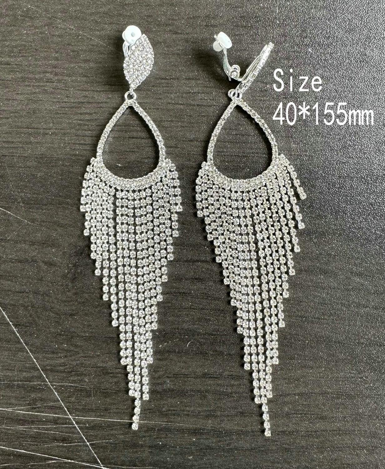 Fancy dress earrings full of drill drops tassel earrings 731767355368 - COCOMELODY