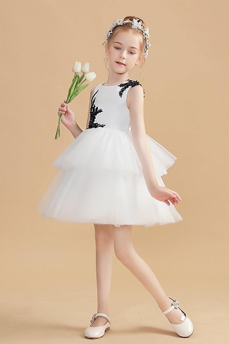 Ball Gown/Princess Scoop Neck Mini Lace Tulle Flower Girl Dress With Appliqued Lace 760504883601 - COCOMELODY