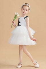 Ball Gown/Princess Scoop Neck Mini Lace Tulle Flower Girl Dress With Appliqued Lace 760504883601 - COCOMELODY