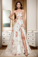 A-Line Sweep-Brush Train Print Prom Dress CS0469 - COCOMELODY