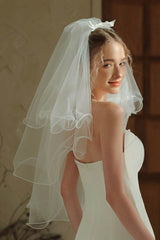 Three-tier Cut Edge Tulle Hip Veils with 887063849227 - COCOMELODY