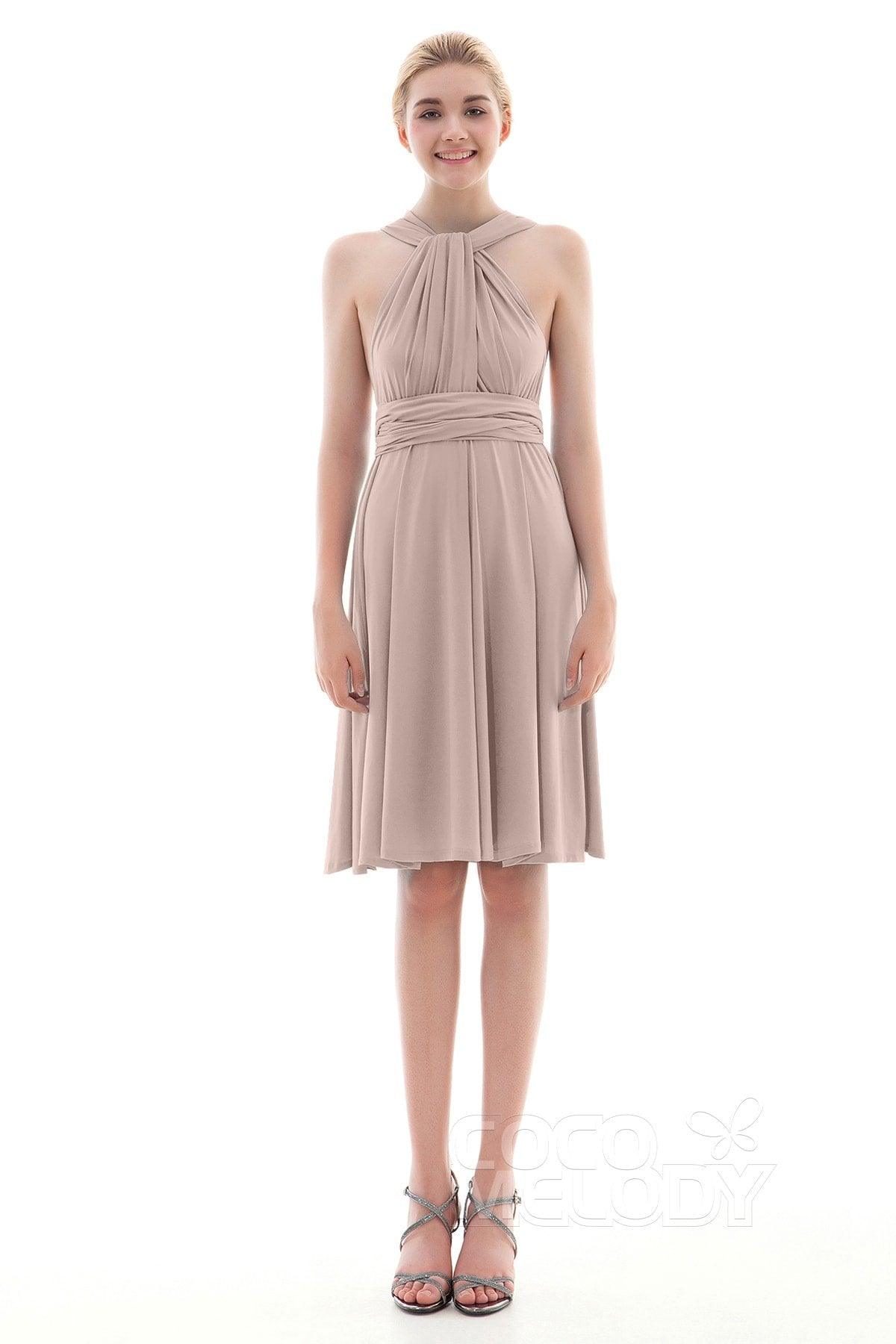 Sheath Knee Length Knitted Fabric Bridesmaid Dress COEK16002 - COCOMELODY