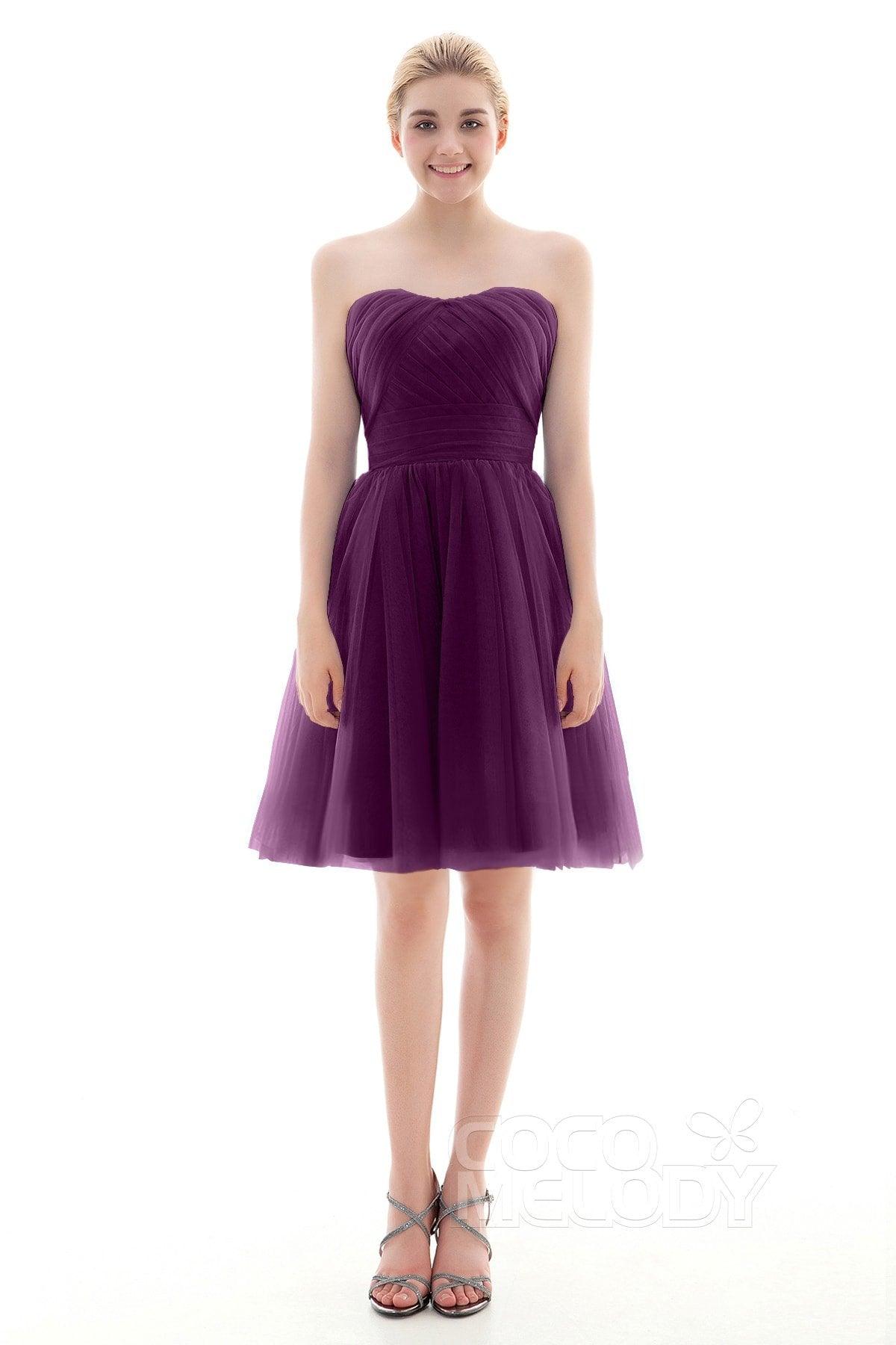 A-Line Short-Mini Tulle Bridesmaid Dress COLM16001 - COCOMELODY