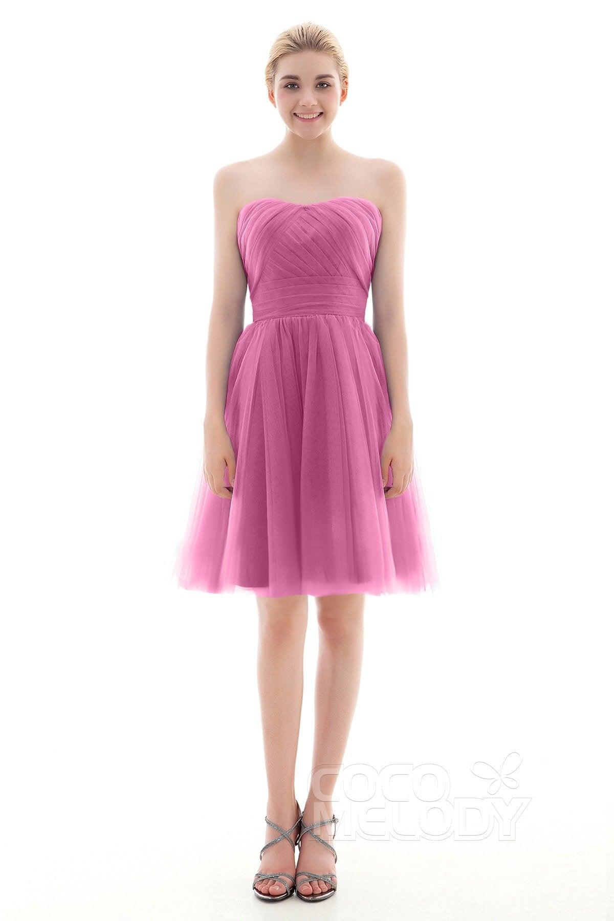 A-Line Short-Mini Tulle Bridesmaid Dress COLM16001 - COCOMELODY