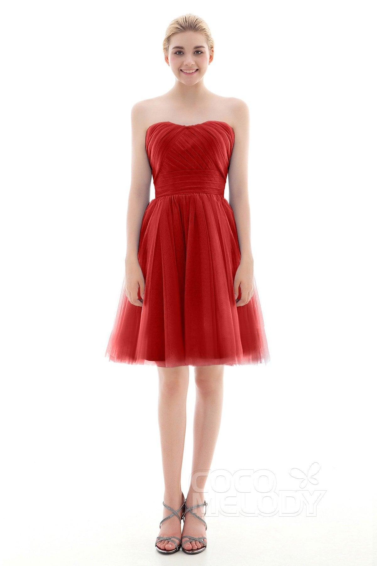A-Line Short-Mini Tulle Bridesmaid Dress COLM16001 - COCOMELODY