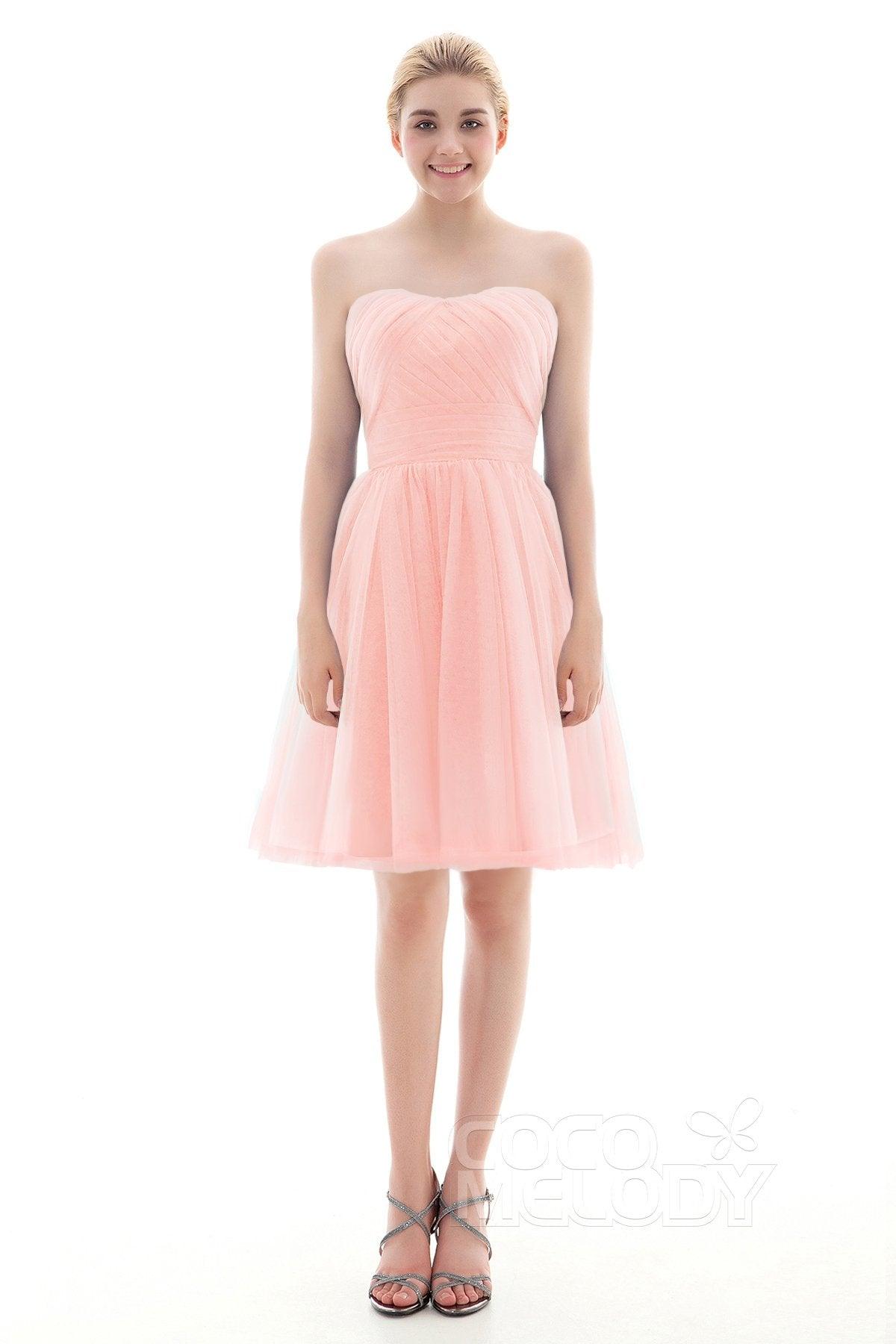 A-Line Short-Mini Tulle Bridesmaid Dress COLM16001 - COCOMELODY