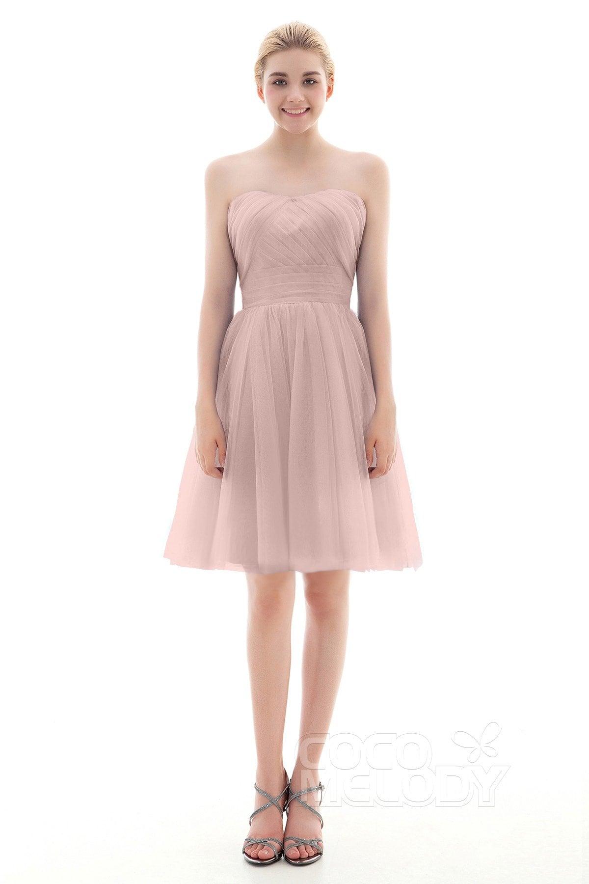 A-Line Short-Mini Tulle Bridesmaid Dress COLM16001 - COCOMELODY
