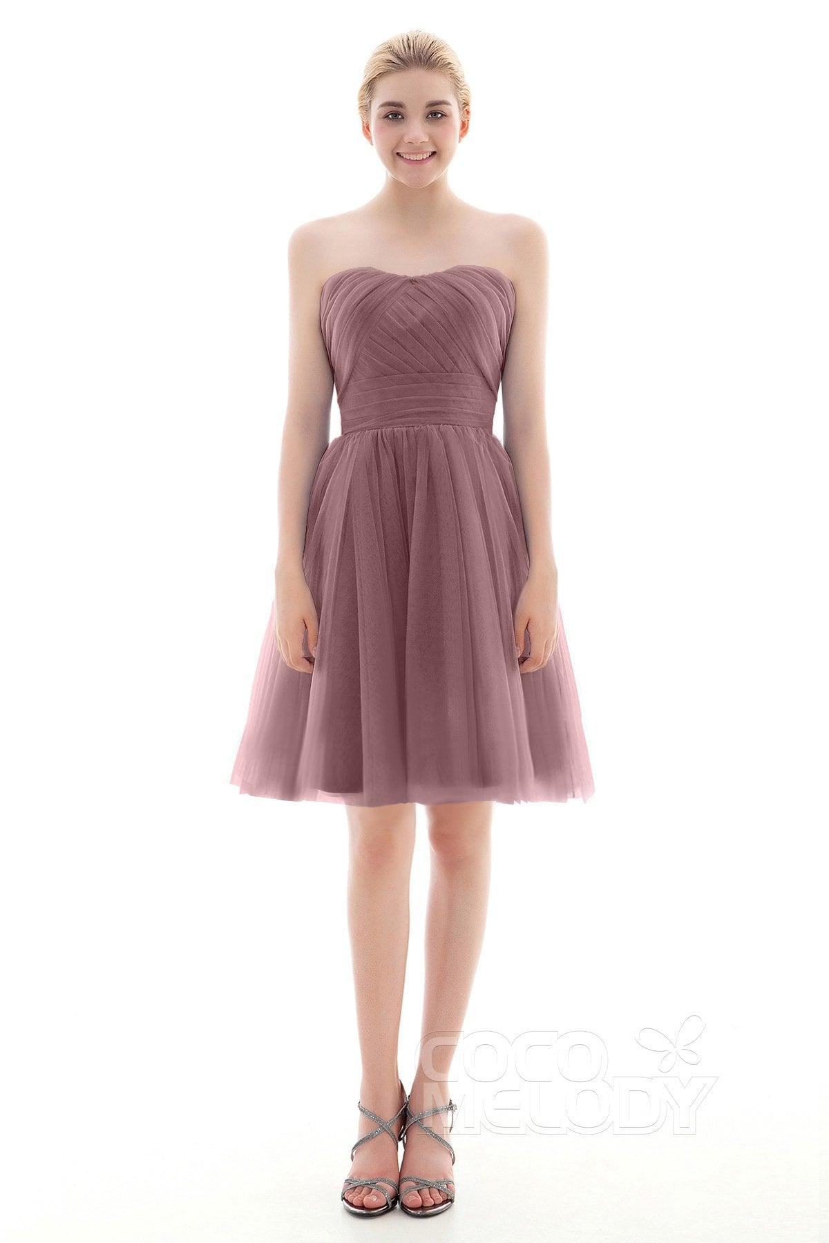 A-Line Short-Mini Tulle Bridesmaid Dress COLM16001 - COCOMELODY