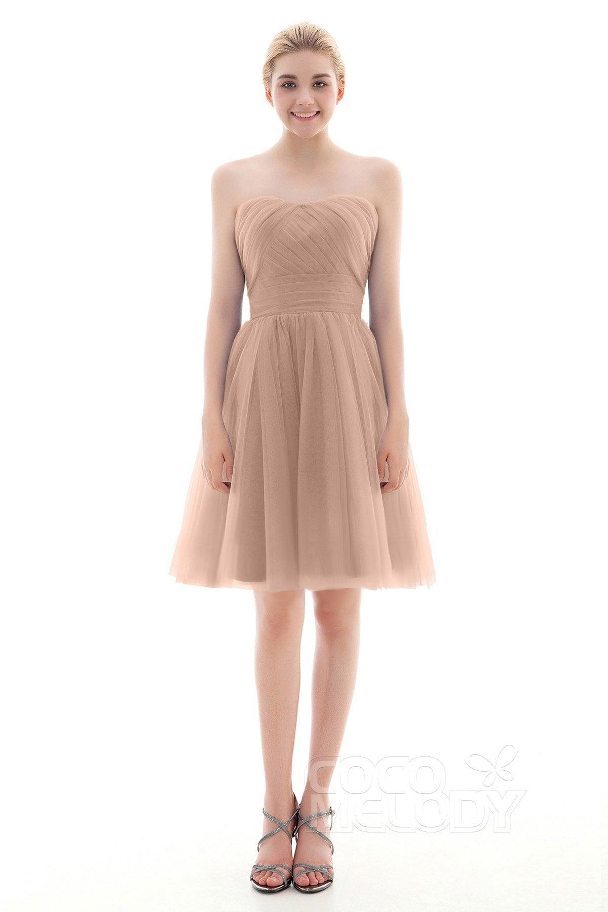 A-Line Short-Mini Tulle Bridesmaid Dress COLM16001 - COCOMELODY