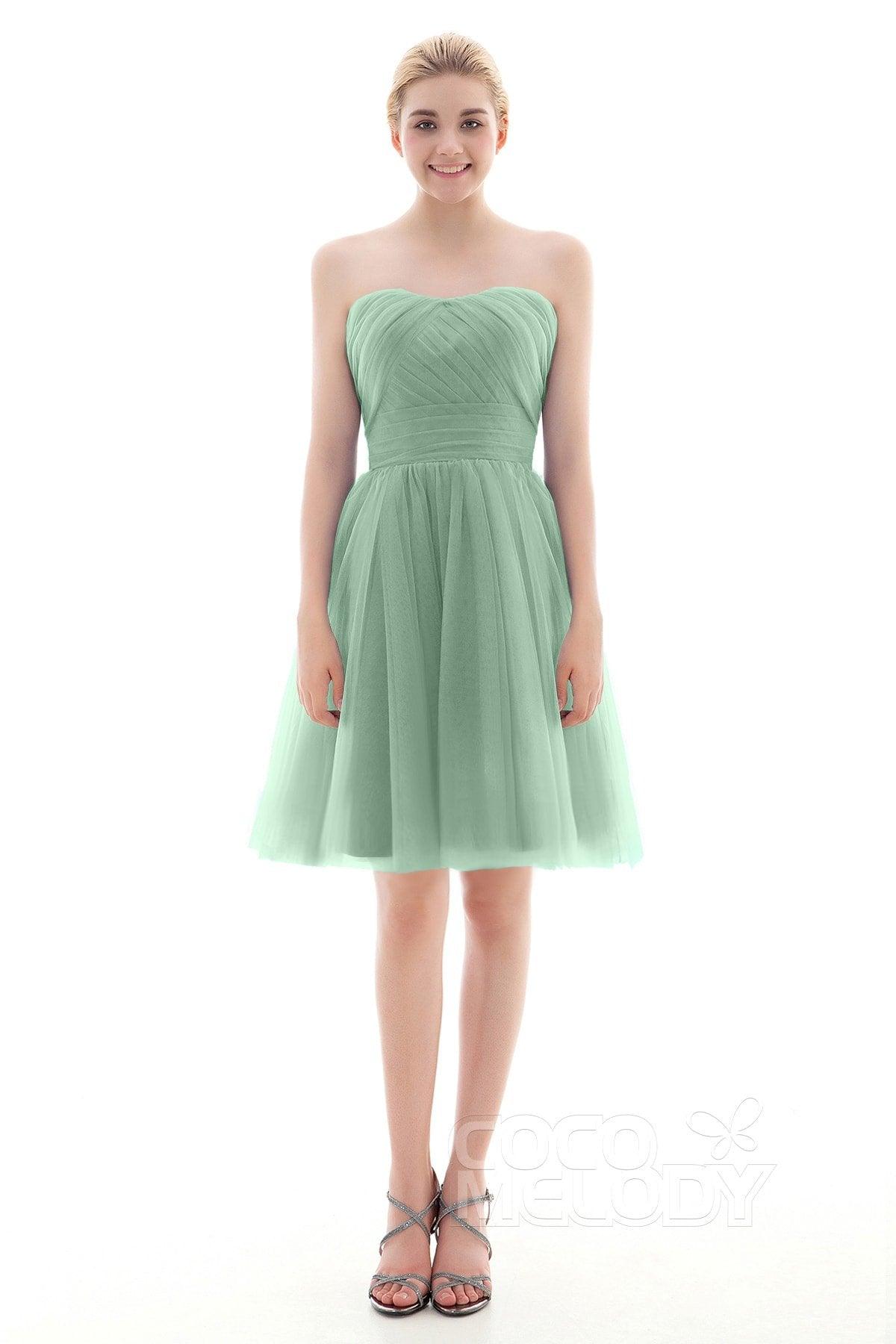 A-Line Short-Mini Tulle Bridesmaid Dress COLM16001 - COCOMELODY