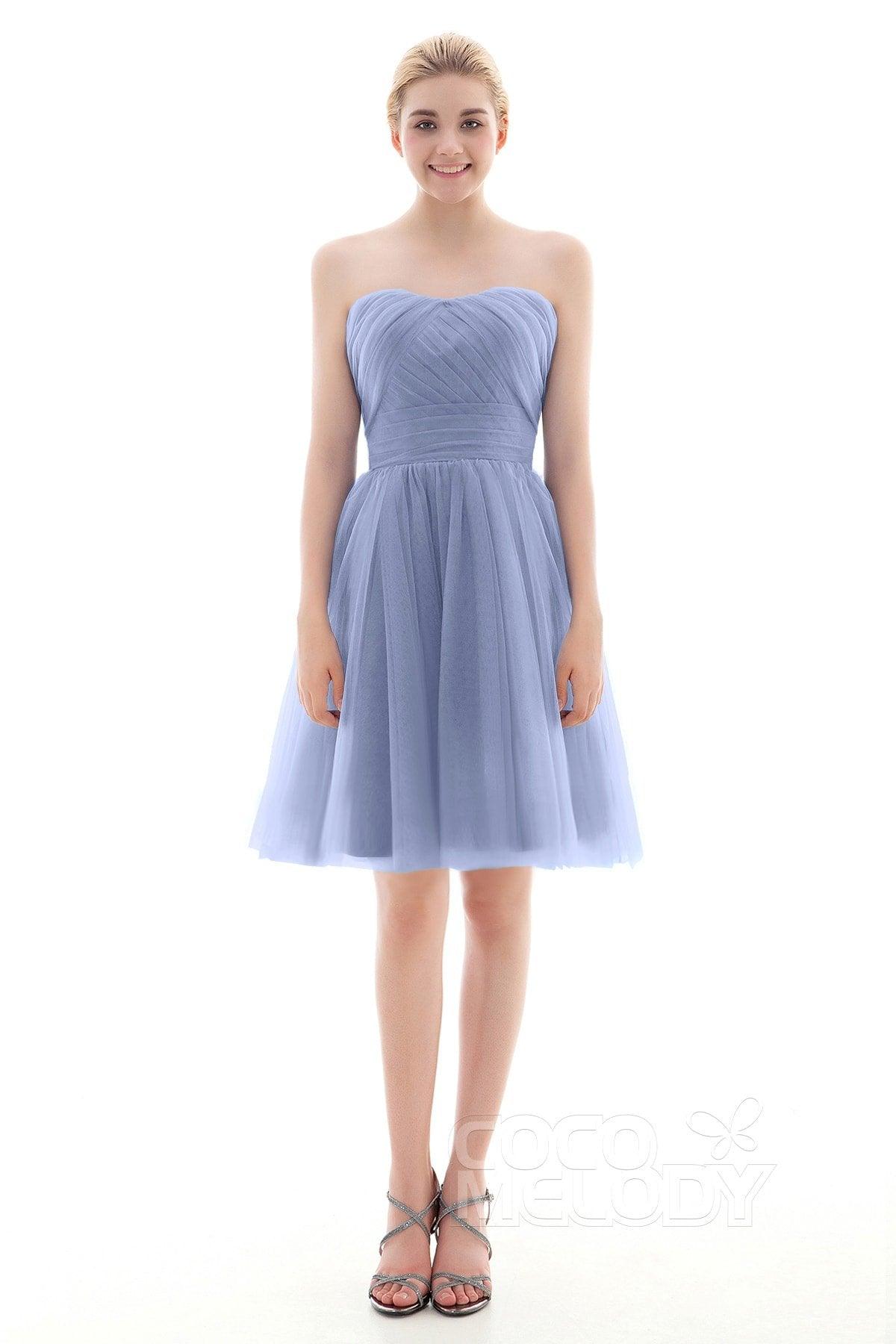 A-Line Short-Mini Tulle Bridesmaid Dress COLM16001 - COCOMELODY
