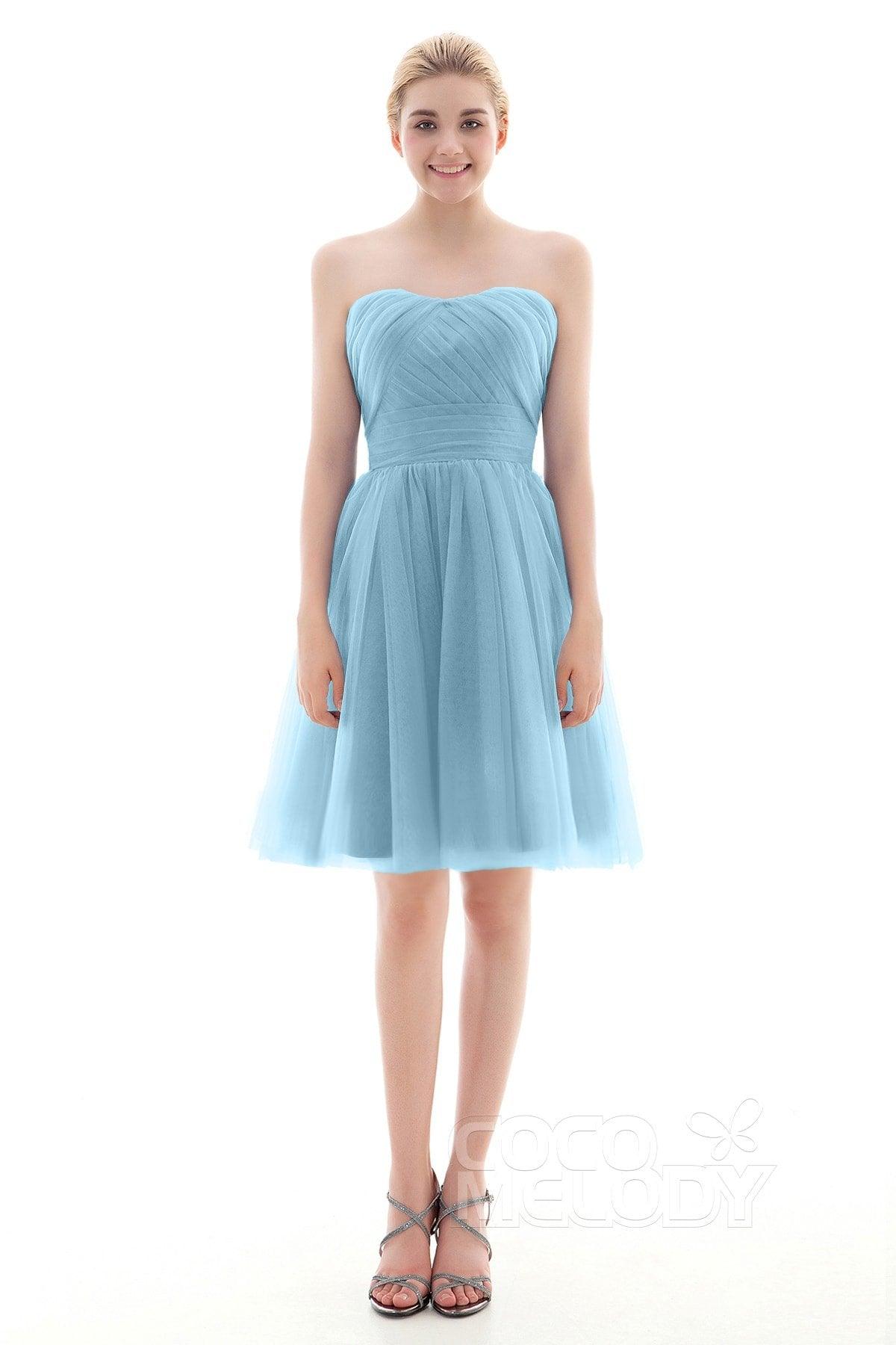 A-Line Short-Mini Tulle Bridesmaid Dress COLM16001 - COCOMELODY