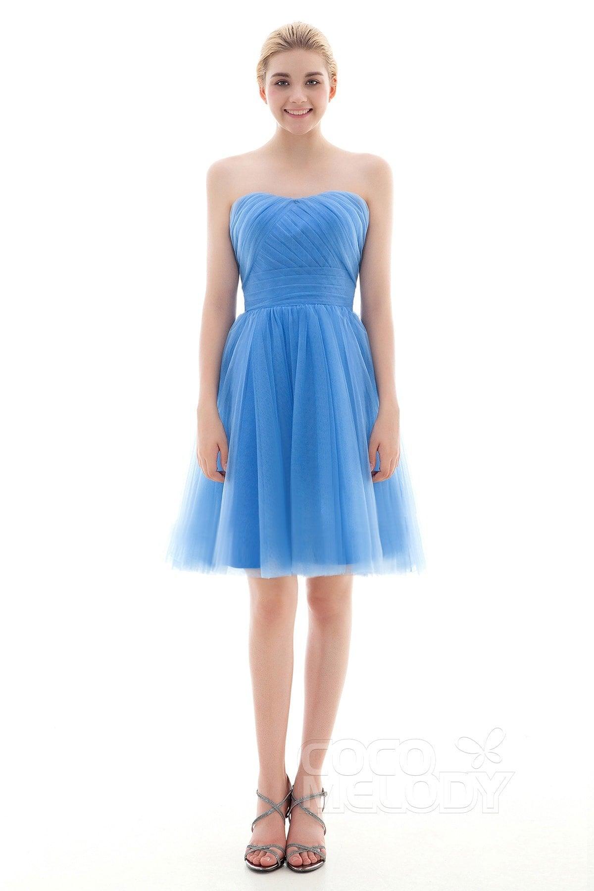 A-Line Short-Mini Tulle Bridesmaid Dress COLM16001 - COCOMELODY