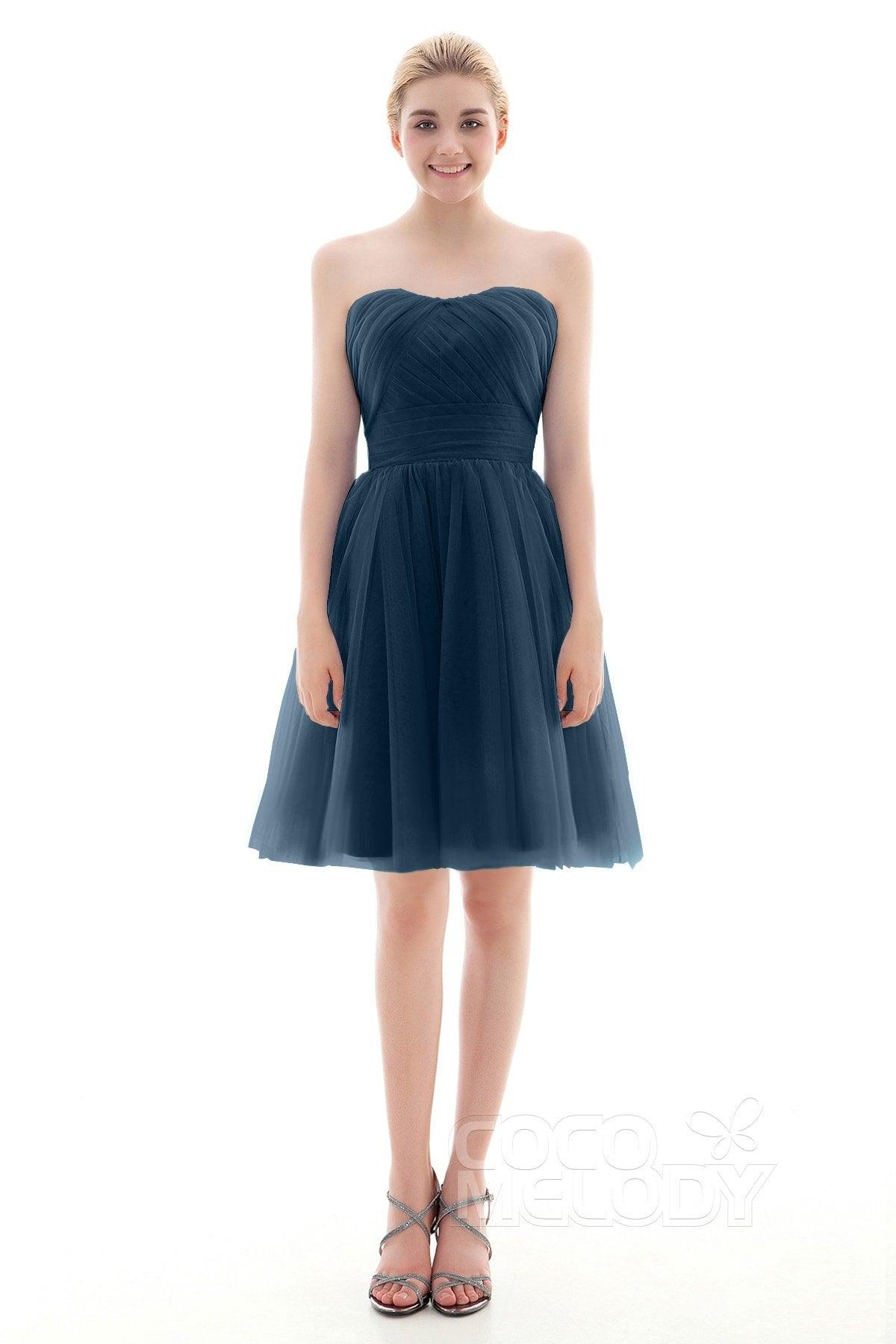 A-Line Short-Mini Tulle Bridesmaid Dress COLM16001 - COCOMELODY