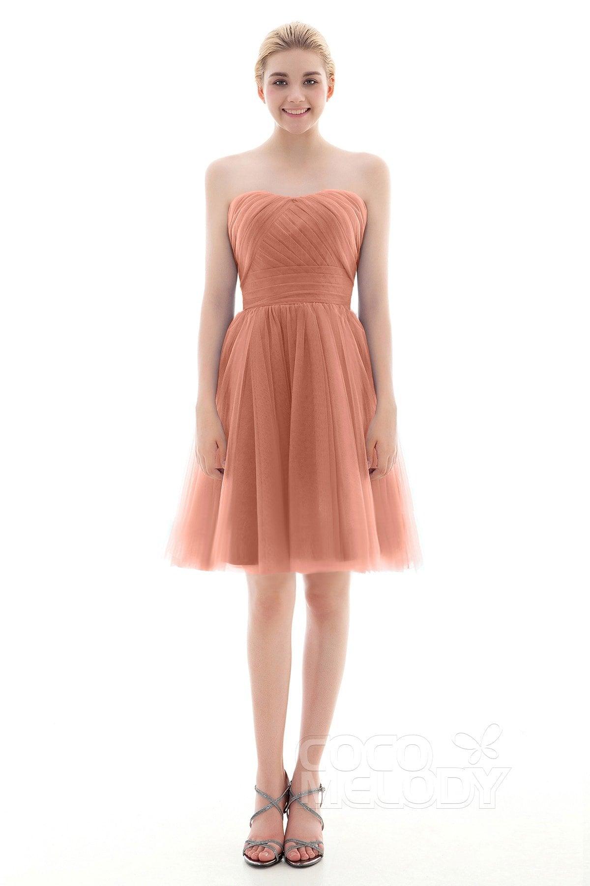 A-Line Short-Mini Tulle Bridesmaid Dress COLM16001 - COCOMELODY