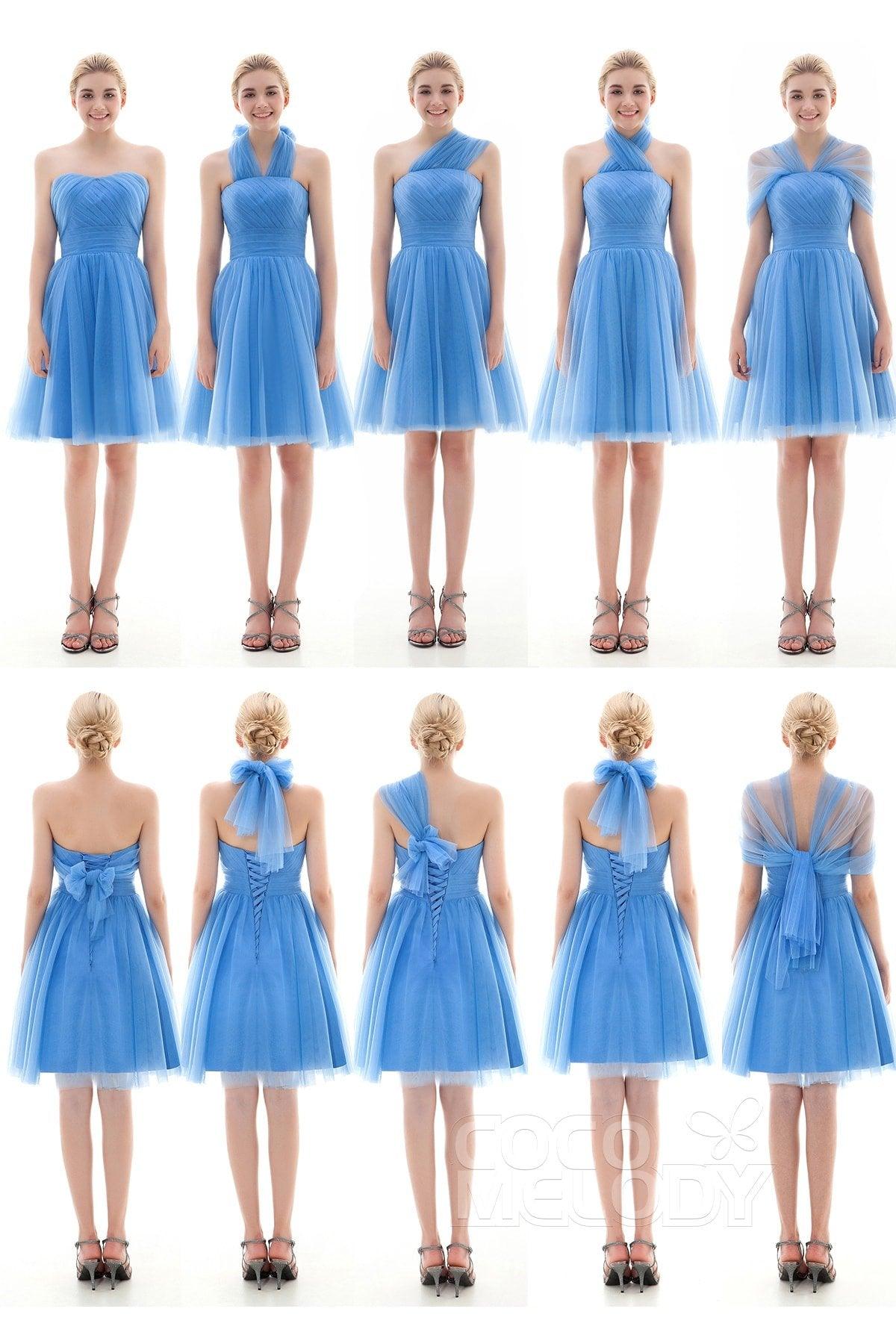 A-Line Short-Mini Tulle Bridesmaid Dress COLM16001 - COCOMELODY