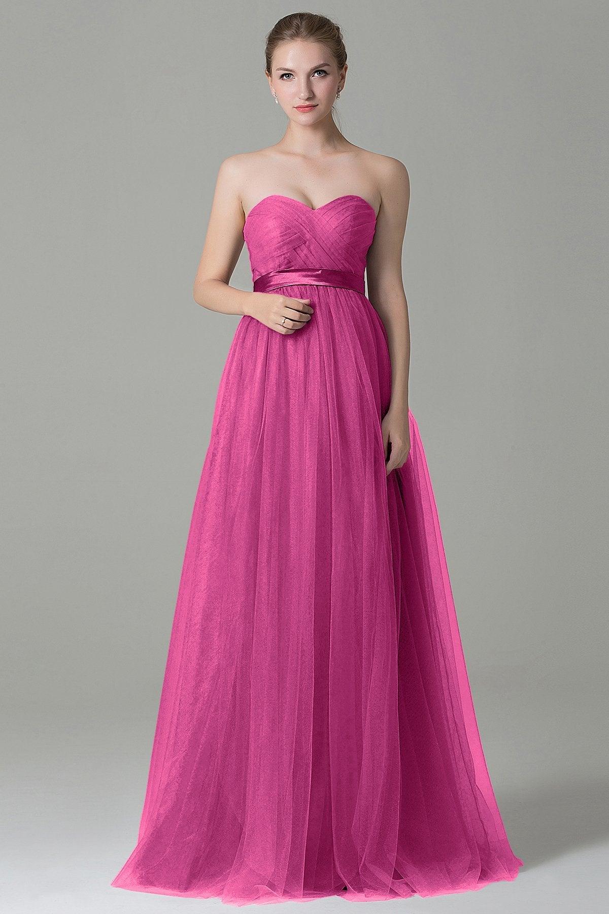 Sheath-Column Floor Length Tulle Bridesmaid Dress COZF1500B - COCOMELODY