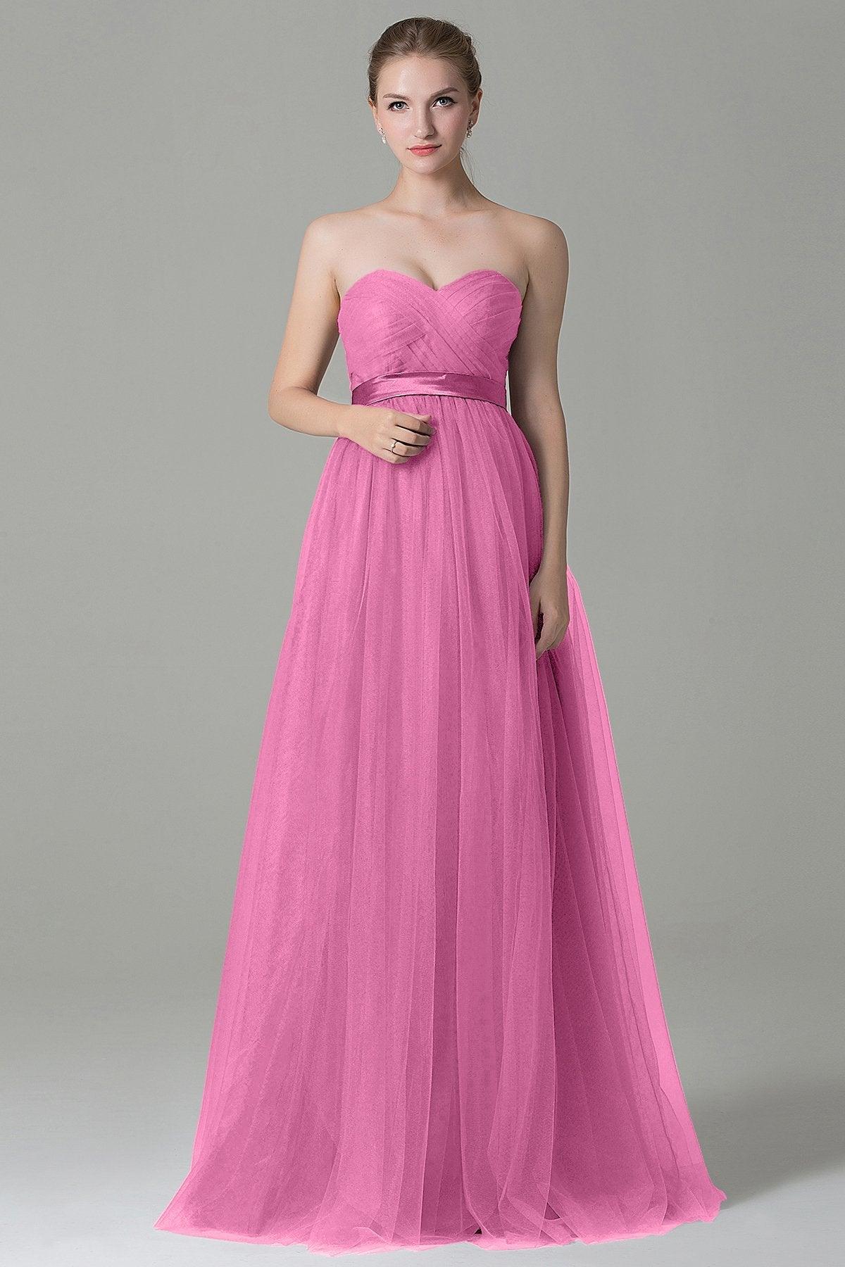 Sheath-Column Floor Length Tulle Bridesmaid Dress COZF1500B - COCOMELODY