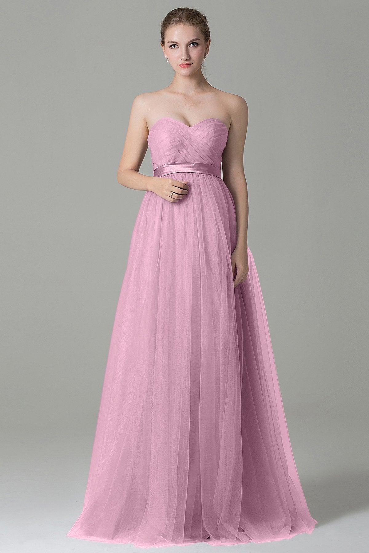 Sheath-Column Floor Length Tulle Bridesmaid Dress COZF1500B - COCOMELODY