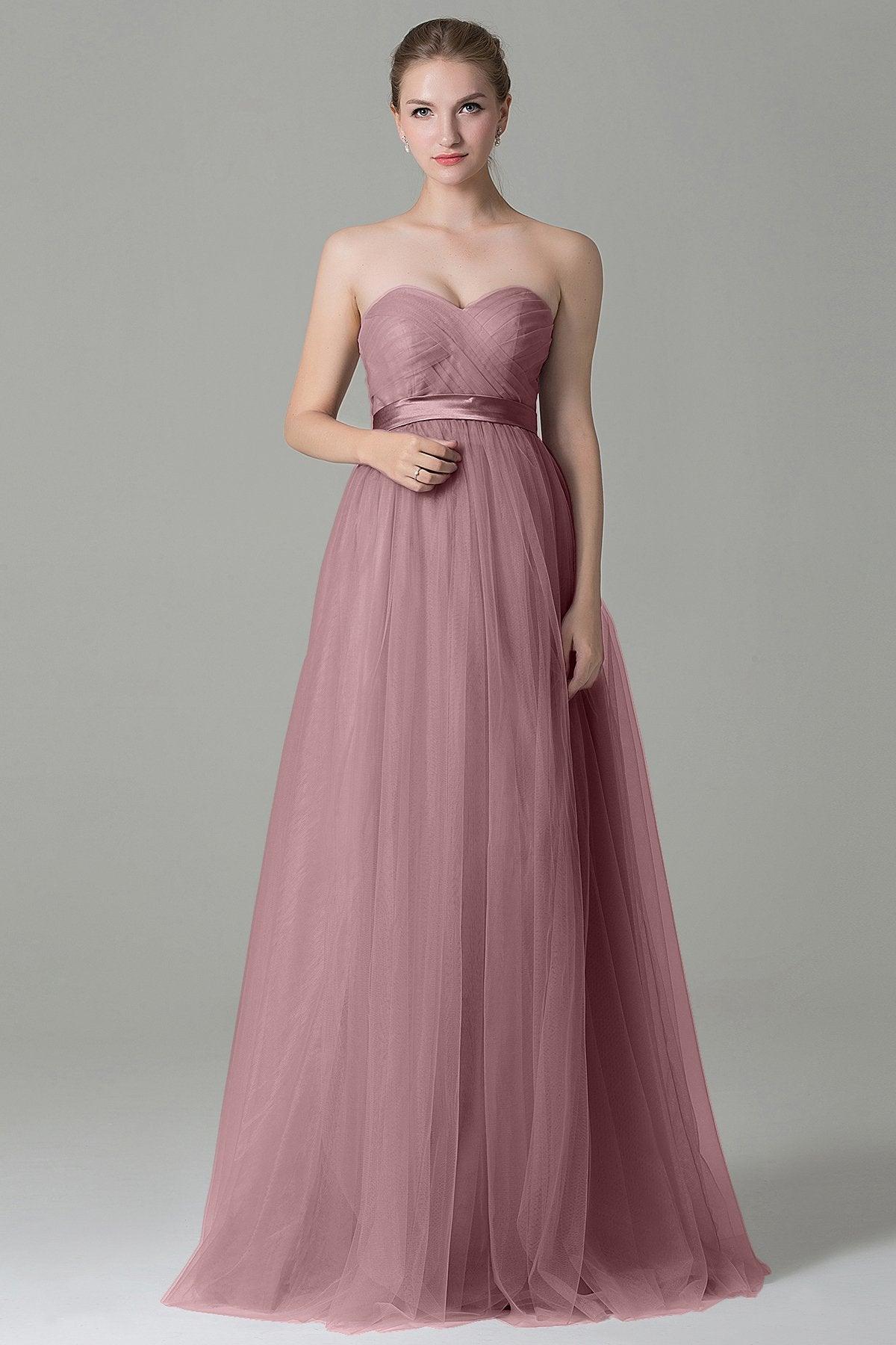 Sheath-Column Floor Length Tulle Bridesmaid Dress COZF1500B - COCOMELODY