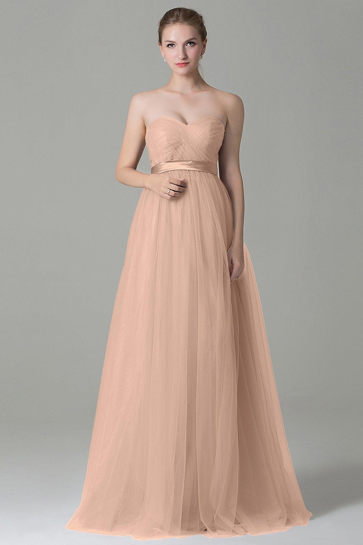 Sheath-Column Floor Length Tulle Bridesmaid Dress COZF1500B - COCOMELODY
