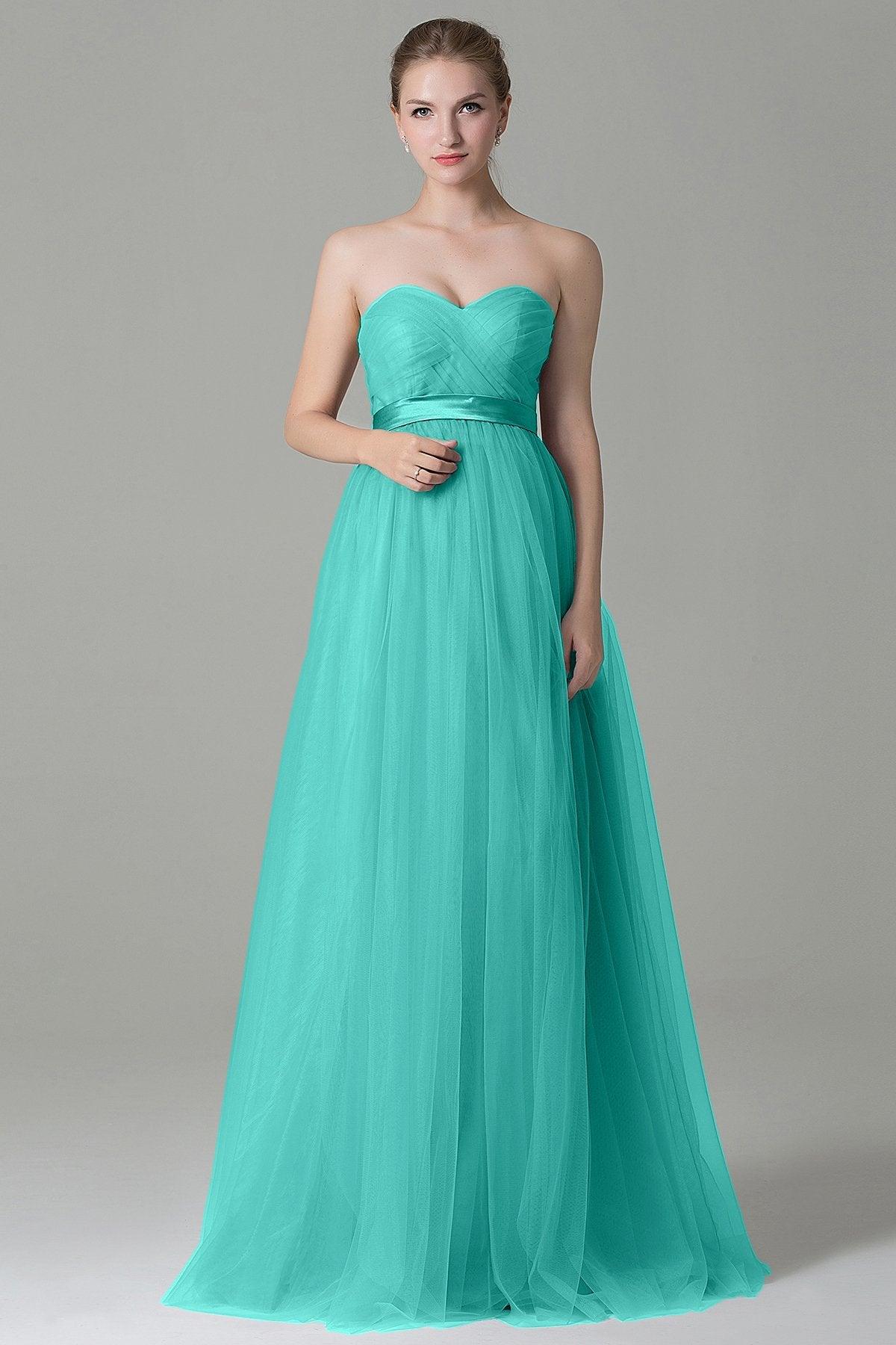 Sheath-Column Floor Length Tulle Bridesmaid Dress COZF1500B - COCOMELODY