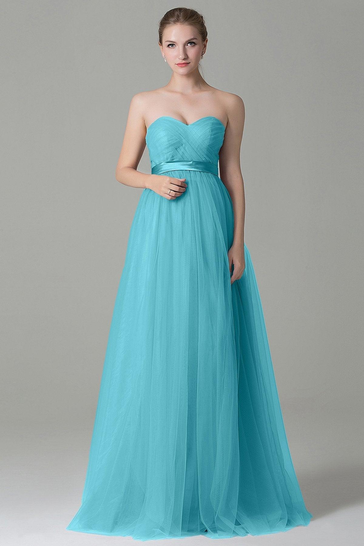 Sheath-Column Floor Length Tulle Bridesmaid Dress COZF1500B - COCOMELODY