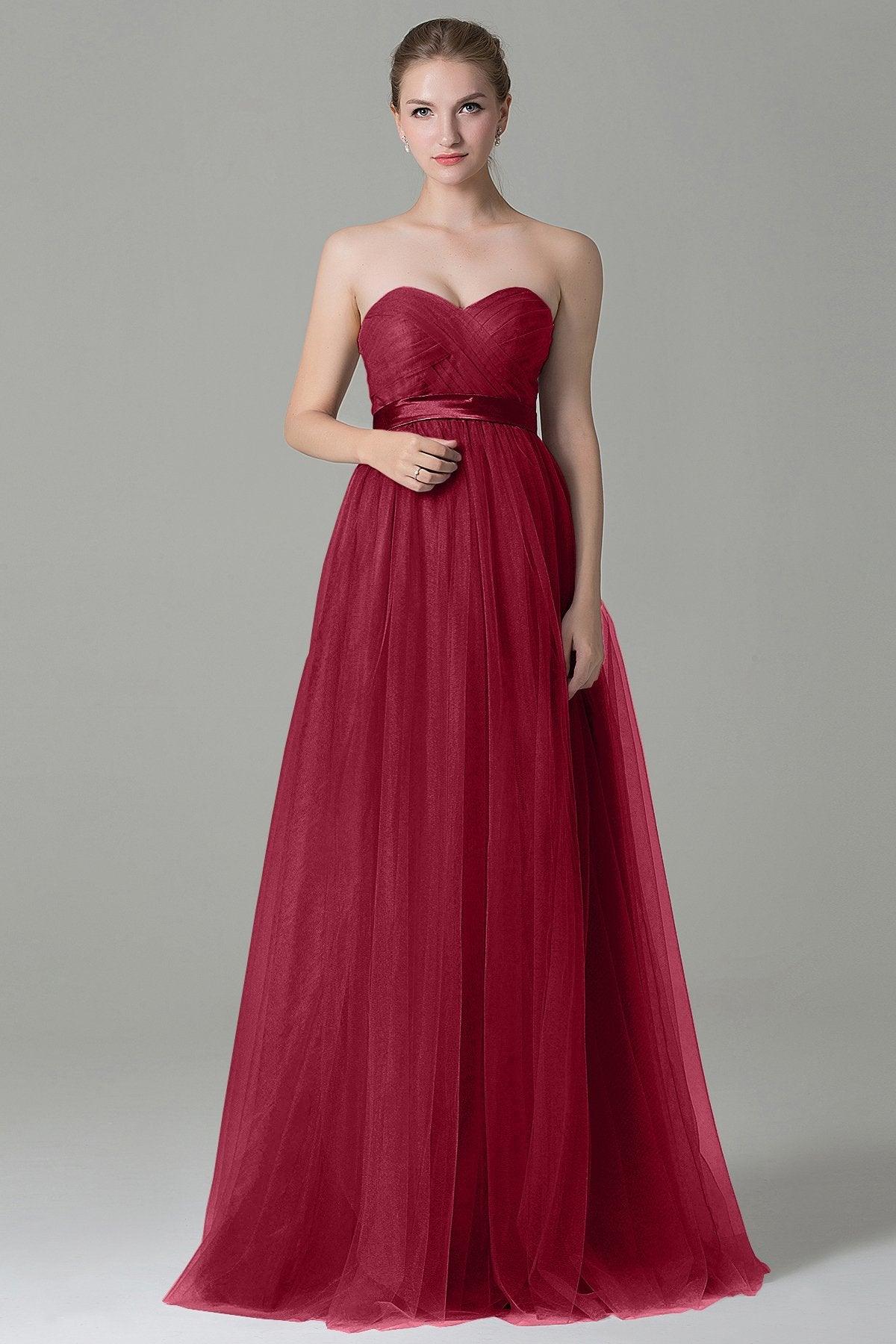 Sheath-Column Floor Length Tulle Bridesmaid Dress COZF1500B - COCOMELODY