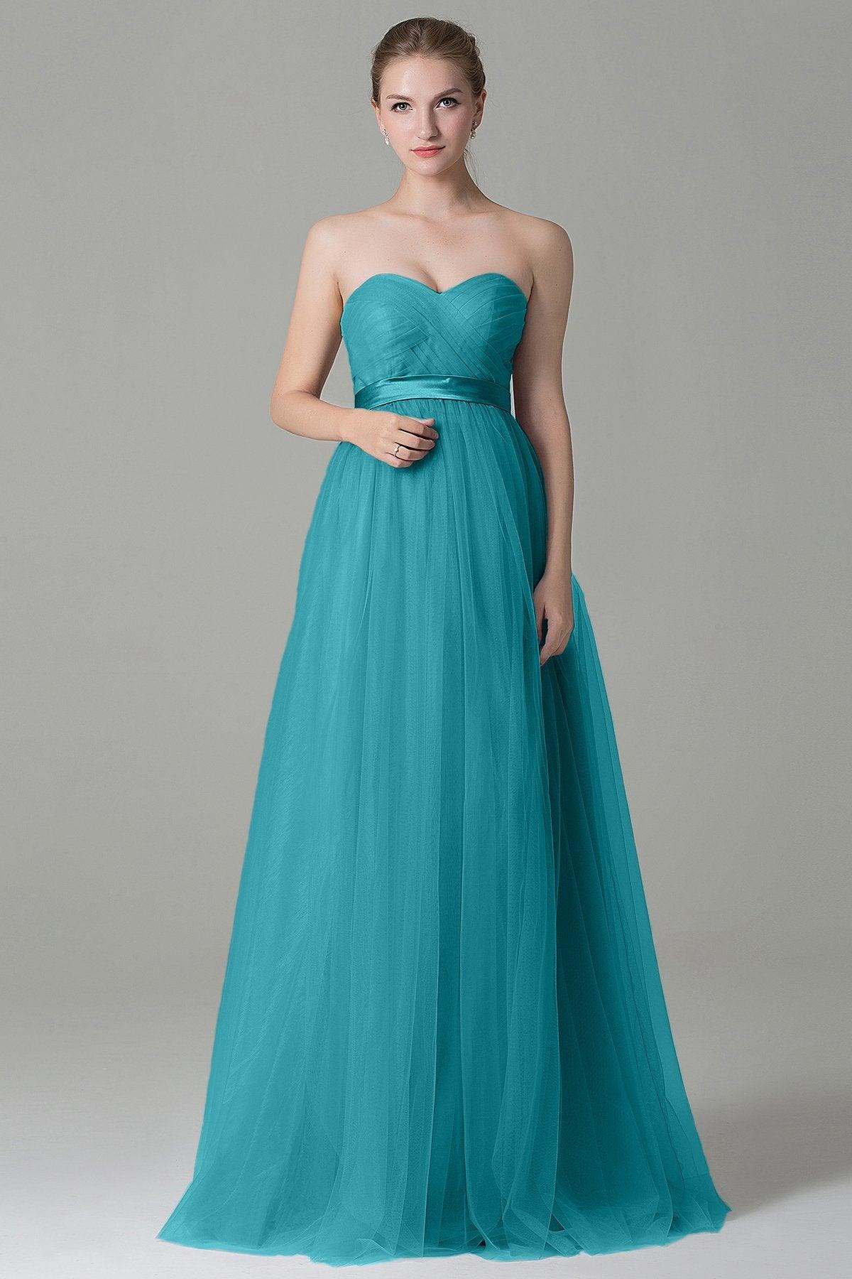 Sheath-Column Floor Length Tulle Bridesmaid Dress COZF1500B - COCOMELODY