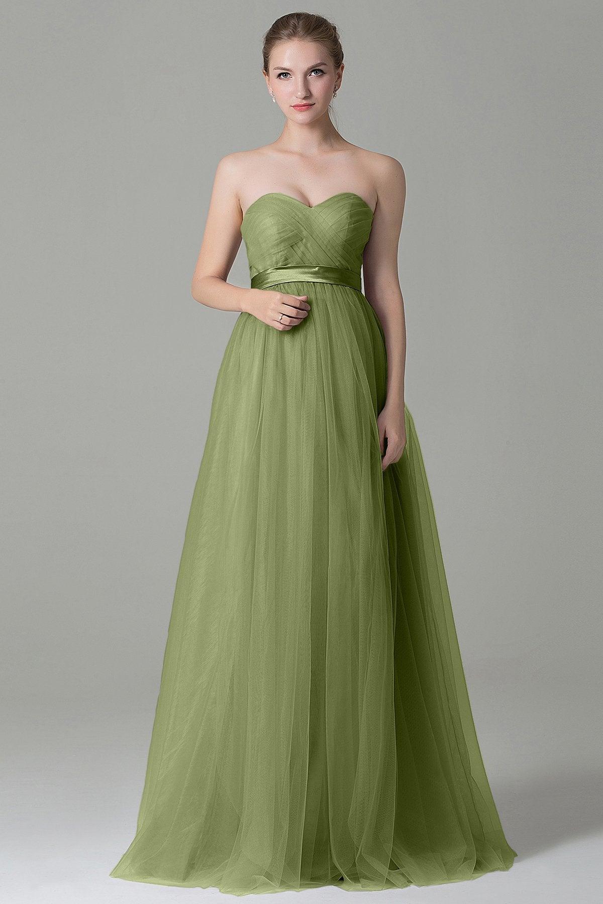 Sheath-Column Floor Length Tulle Bridesmaid Dress COZF1500B - COCOMELODY