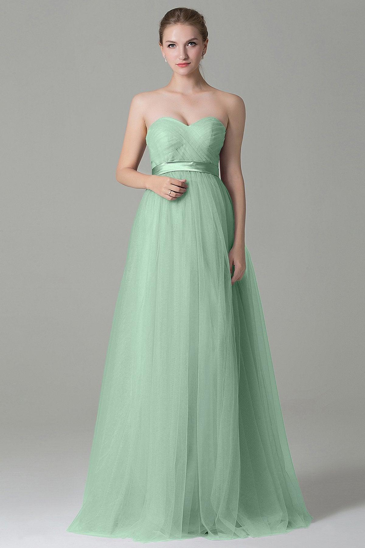 Sheath-Column Floor Length Tulle Bridesmaid Dress COZF1500B - COCOMELODY