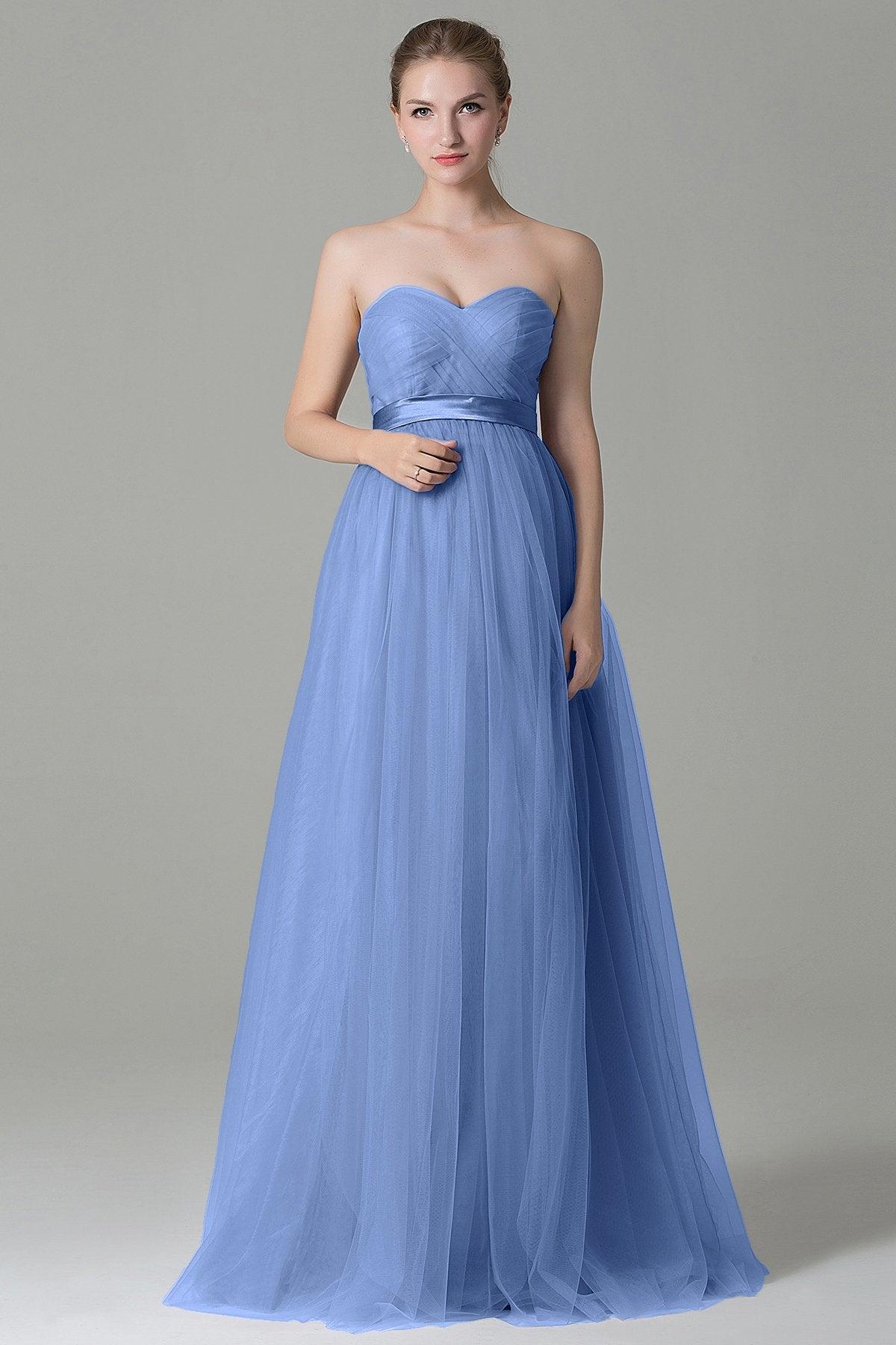 Sheath-Column Floor Length Tulle Bridesmaid Dress COZF1500B - COCOMELODY