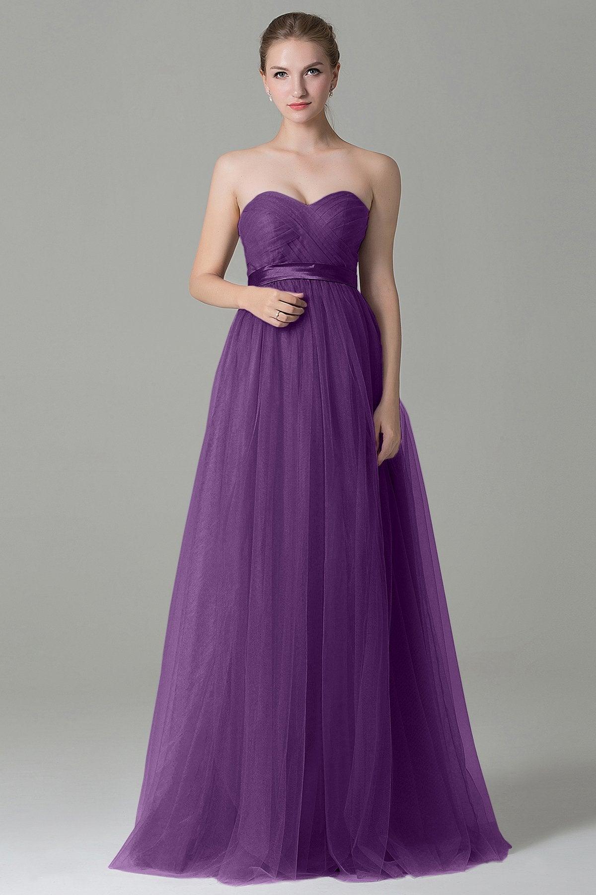 Sheath-Column Floor Length Tulle Bridesmaid Dress COZF1500B - COCOMELODY