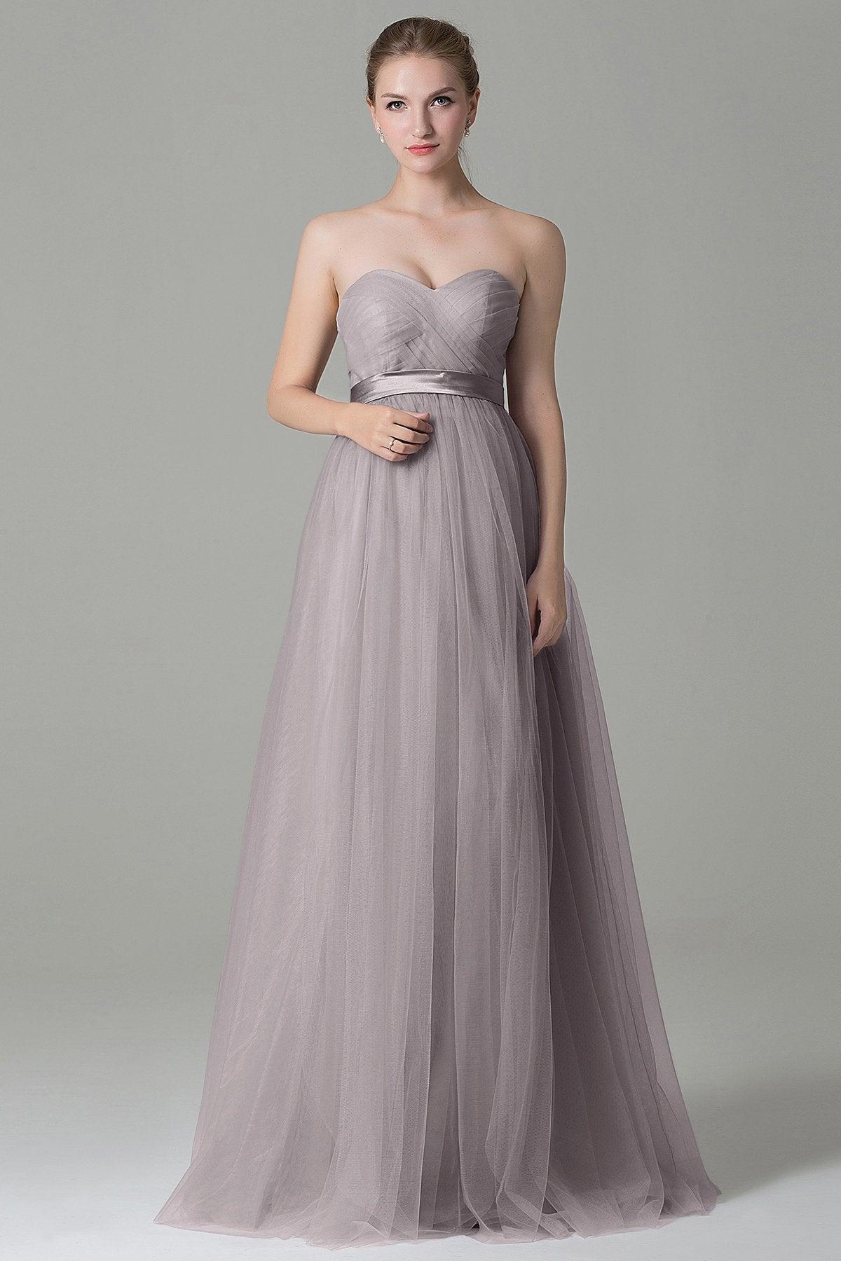 Sheath-Column Floor Length Tulle Bridesmaid Dress COZF1500B - COCOMELODY