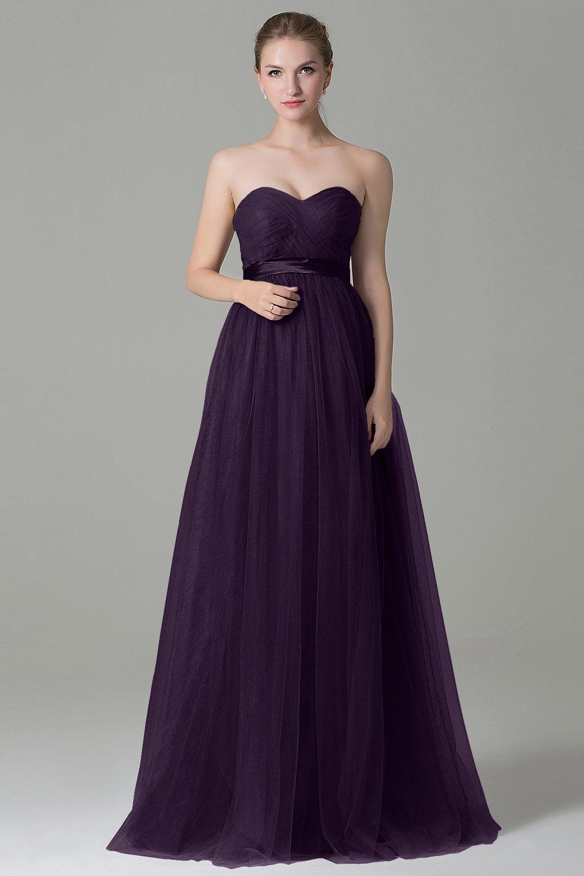 Sheath-Column Floor Length Tulle Bridesmaid Dress COZF1500B - COCOMELODY