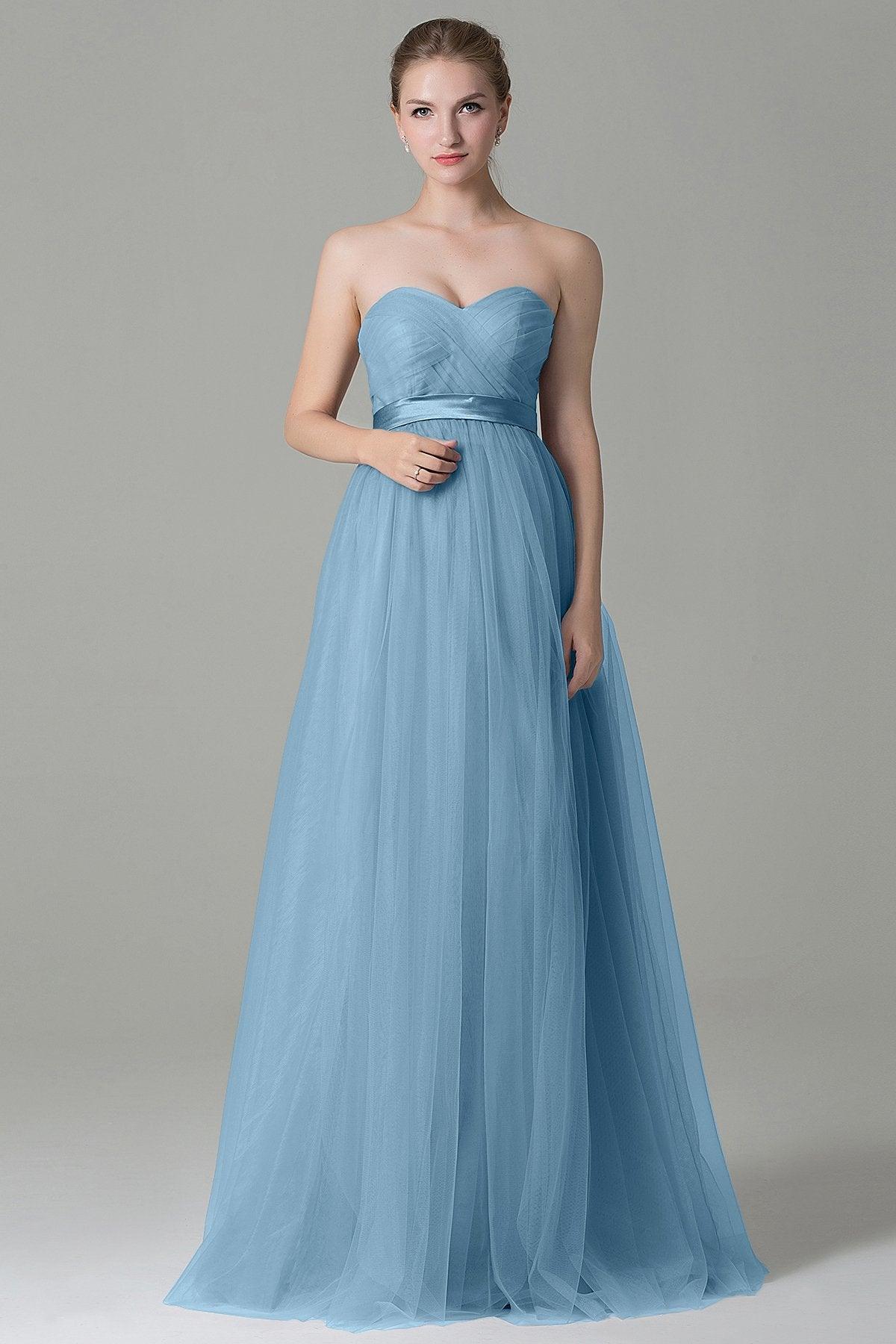 Sheath-Column Floor Length Tulle Bridesmaid Dress COZF1500B - COCOMELODY