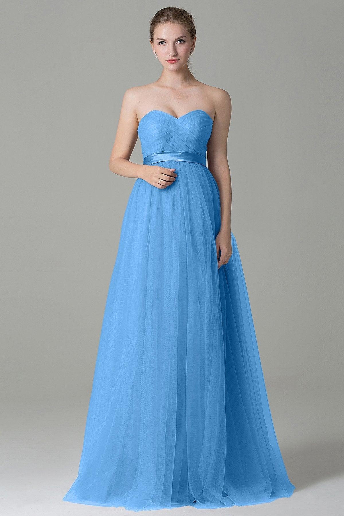 Sheath-Column Floor Length Tulle Bridesmaid Dress COZF1500B - COCOMELODY