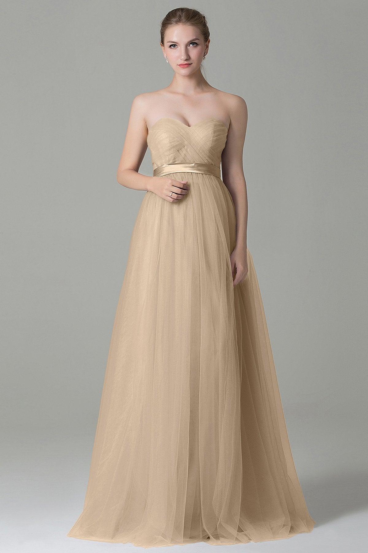 Sheath-Column Floor Length Tulle Bridesmaid Dress COZF1500B - COCOMELODY