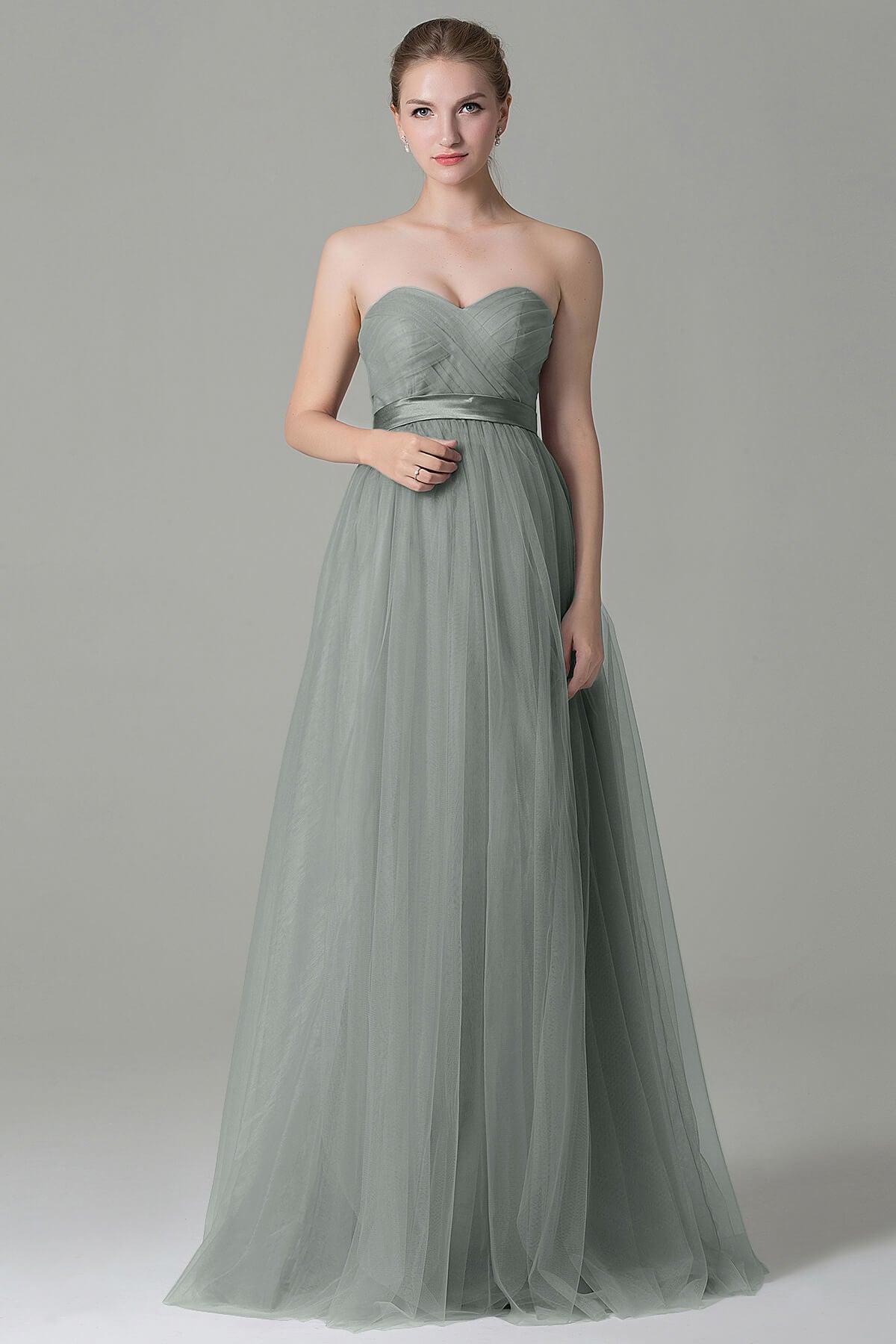 Sheath-Column Floor Length Tulle Bridesmaid Dress COZF1500B - COCOMELODY