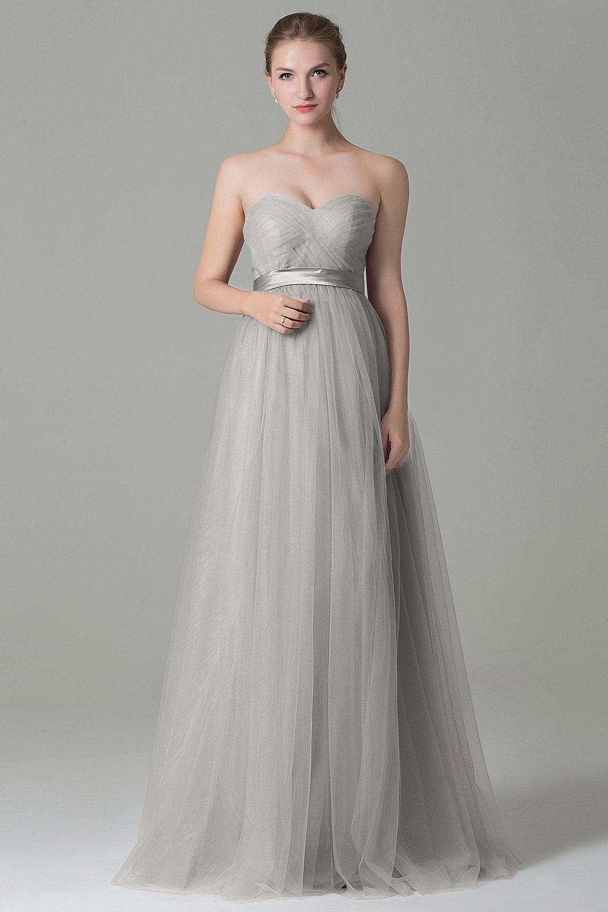 Sheath-Column Floor Length Tulle Bridesmaid Dress COZF1500B - COCOMELODY