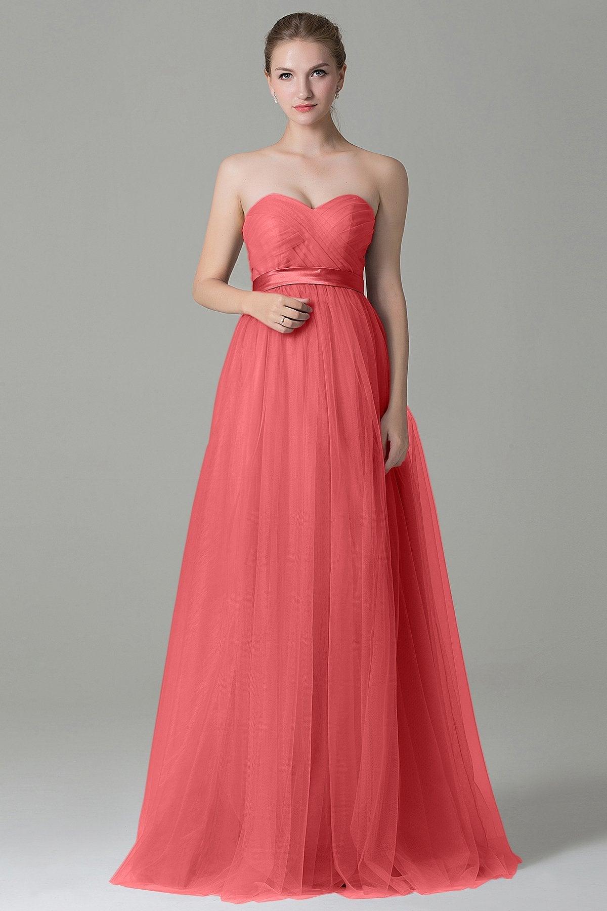 Sheath-Column Floor Length Tulle Bridesmaid Dress COZF1500B - COCOMELODY