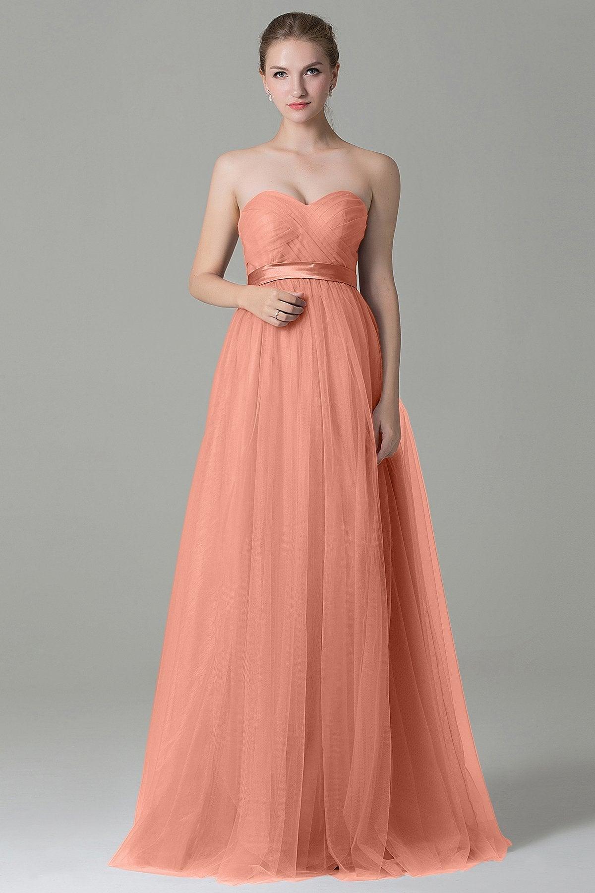Sheath-Column Floor Length Tulle Bridesmaid Dress COZF1500B - COCOMELODY