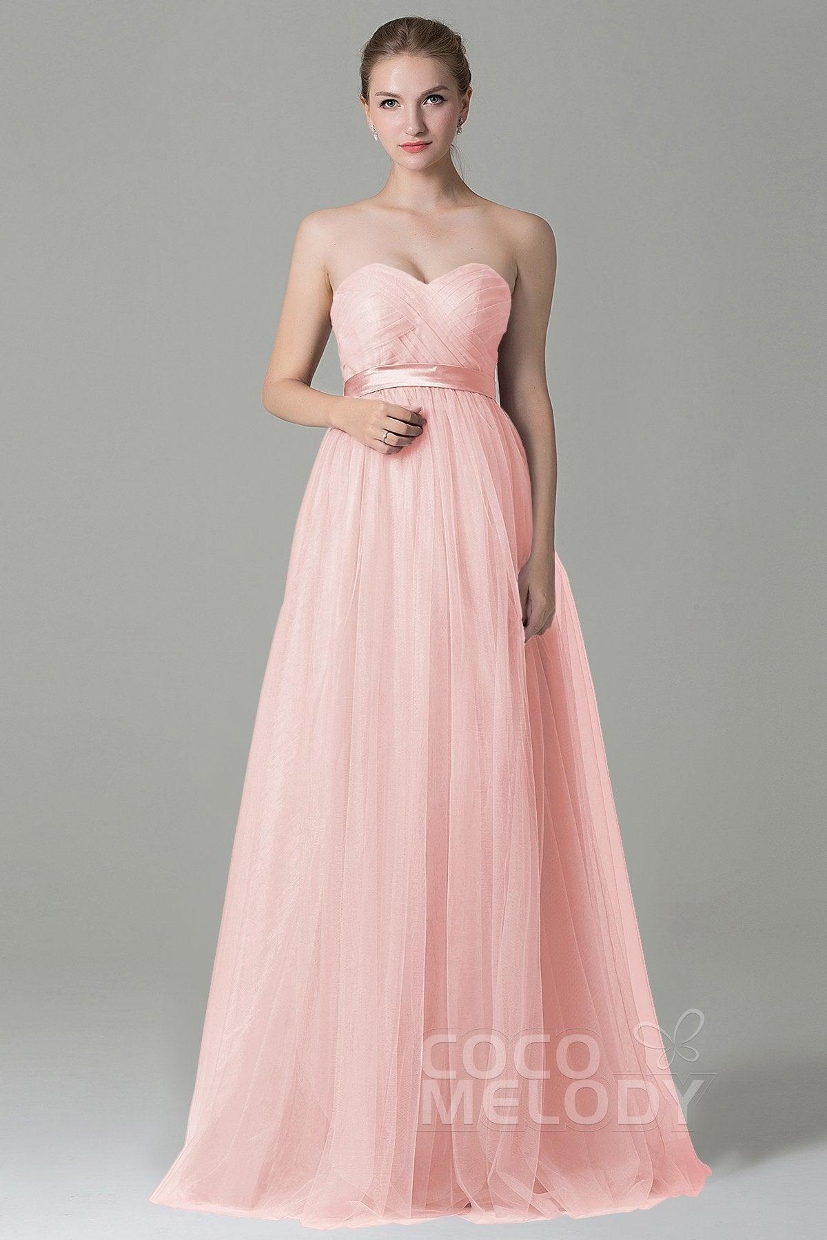 Sheath-Column Floor Length Tulle Bridesmaid Dress COZF1500B - COCOMELODY