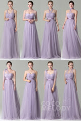 Sheath-Column Floor Length Tulle Bridesmaid Dress COZF1500B - COCOMELODY