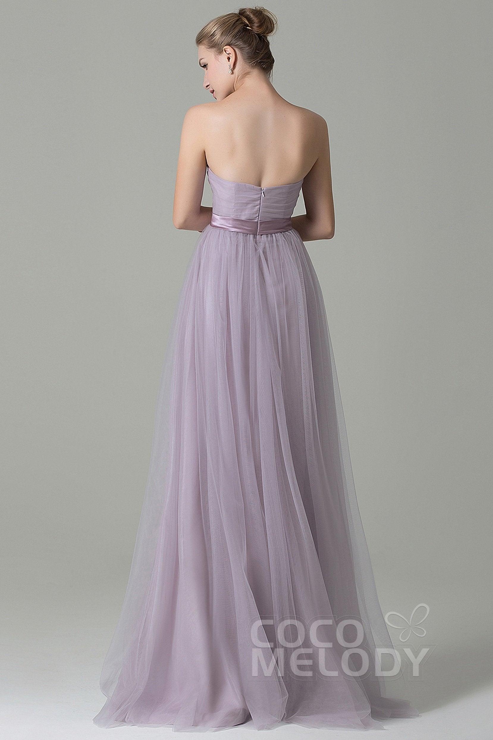 Sheath-Column Floor Length Tulle Bridesmaid Dress COZF1500B - COCOMELODY