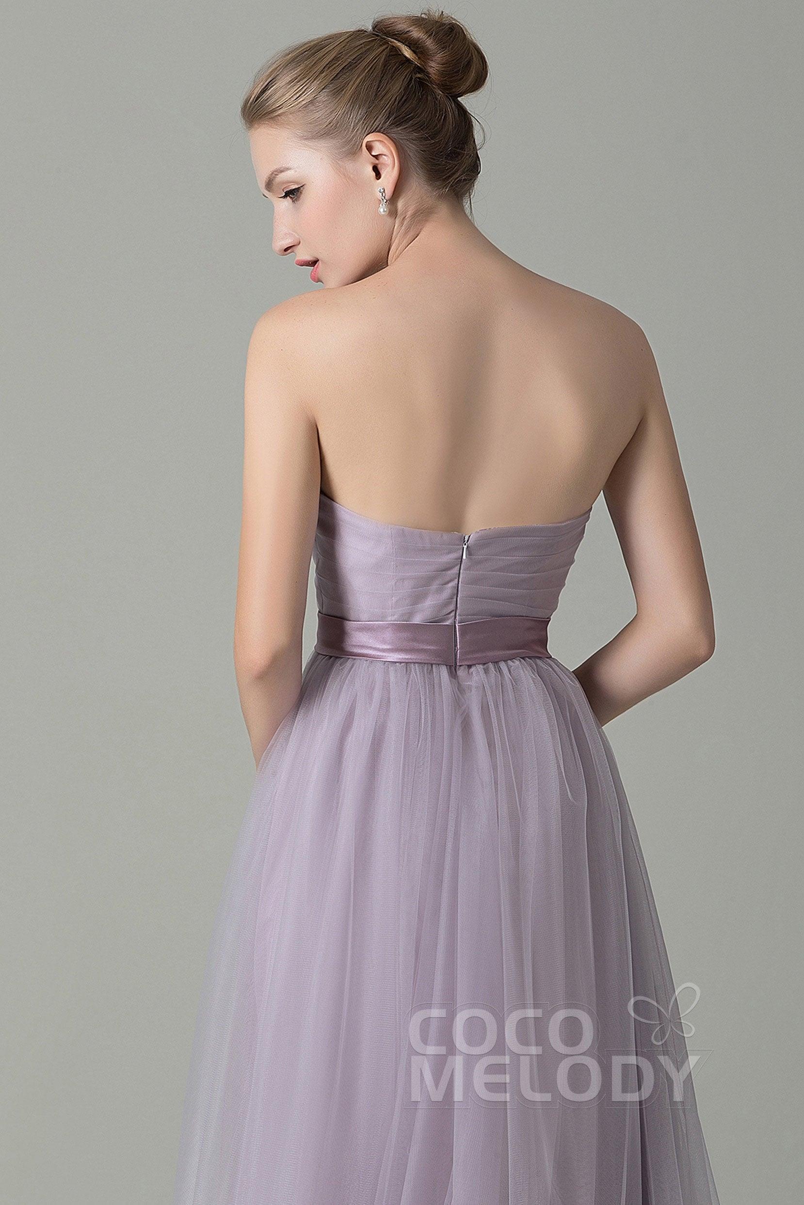 Sheath-Column Floor Length Tulle Bridesmaid Dress COZF1500B - COCOMELODY