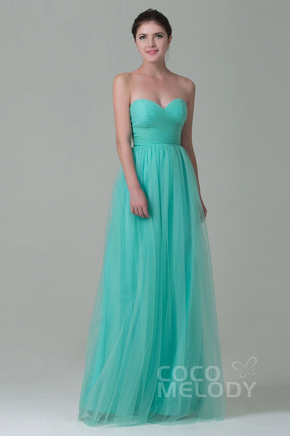Sheath-Column Floor Length Tulle Bridesmaid Dress COZF1500E - COCOMELODY