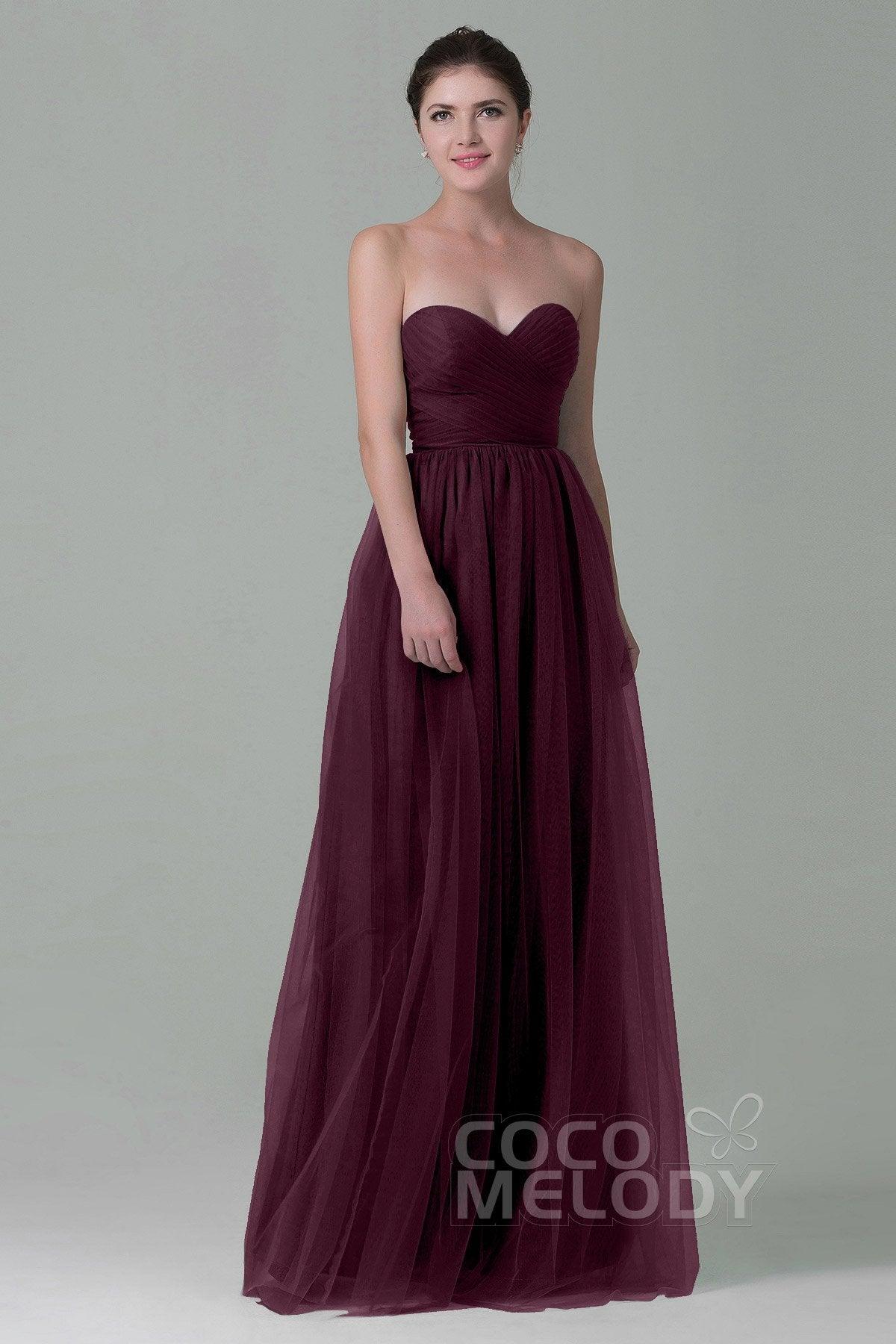 Sheath-Column Floor Length Tulle Bridesmaid Dress COZF1500E - COCOMELODY