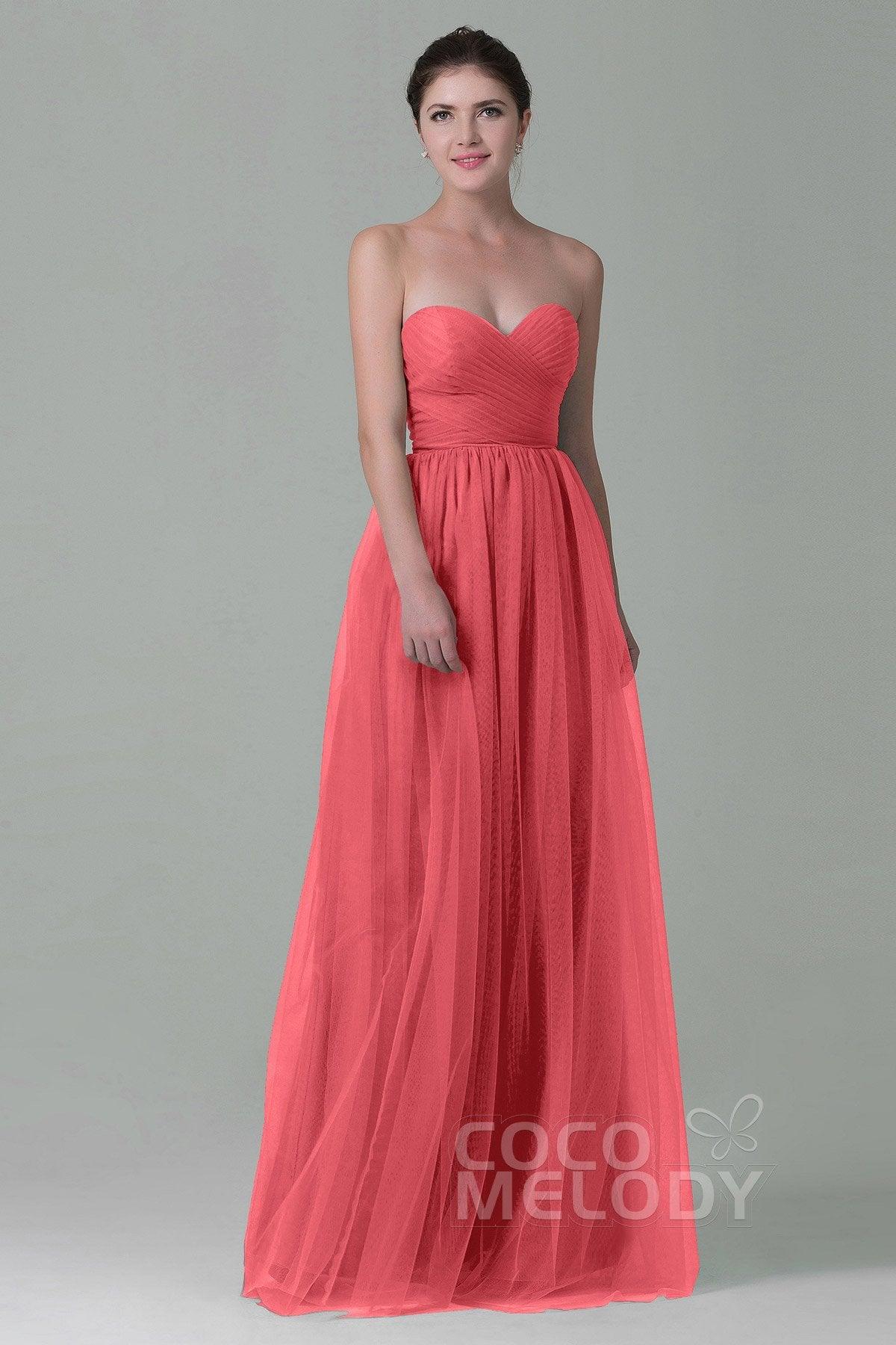 Sheath-Column Floor Length Tulle Bridesmaid Dress COZF1500E - COCOMELODY