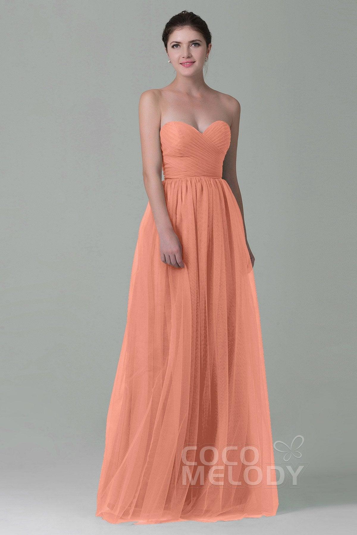 Sheath-Column Floor Length Tulle Bridesmaid Dress COZF1500E - COCOMELODY